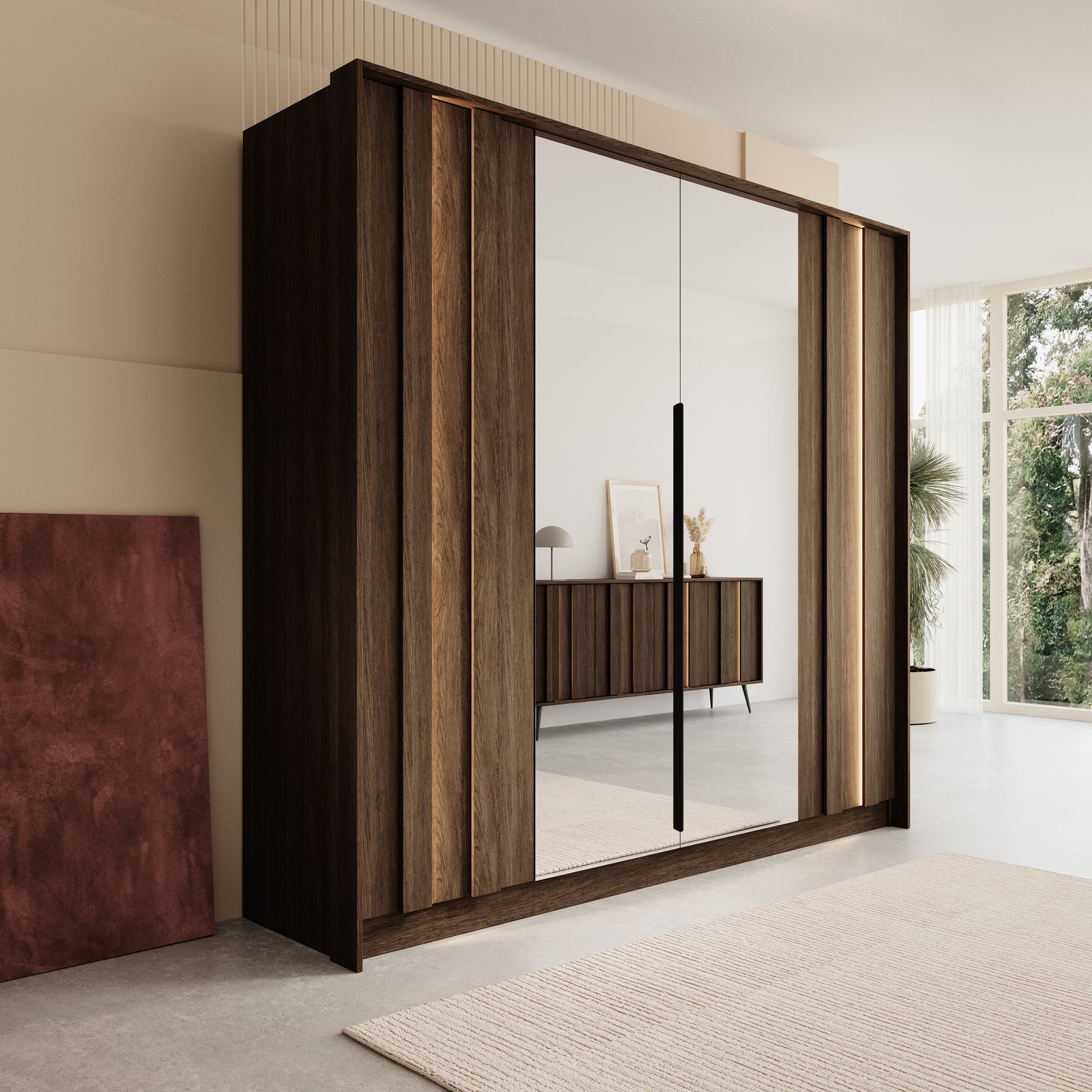 Umbra - Kledingkast 4 deurs - Donker eikenpatroon - 223x60x210 cm
