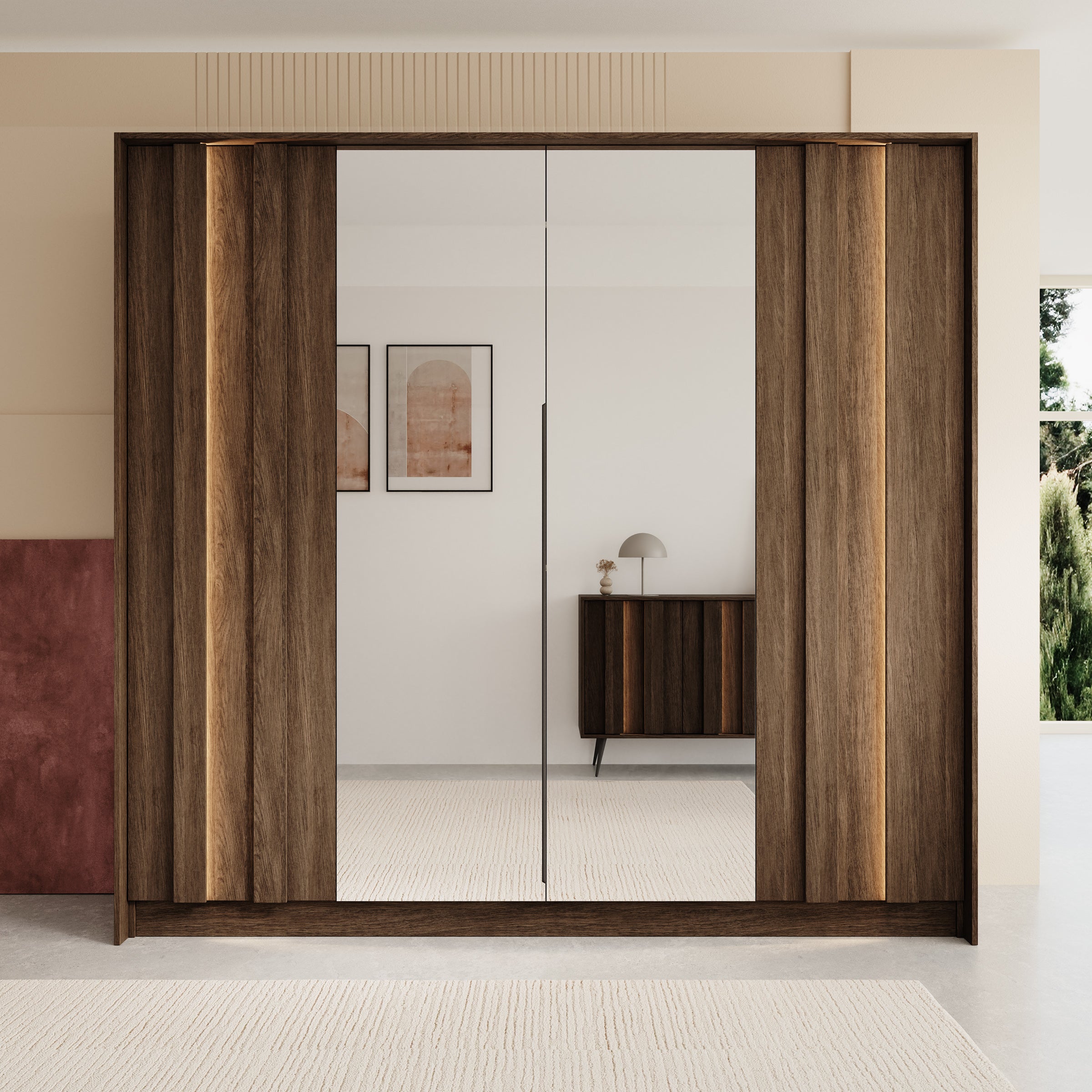 Umbra - Kledingkast 4 deurs - Donker eikenpatroon - 223x60x210 cm