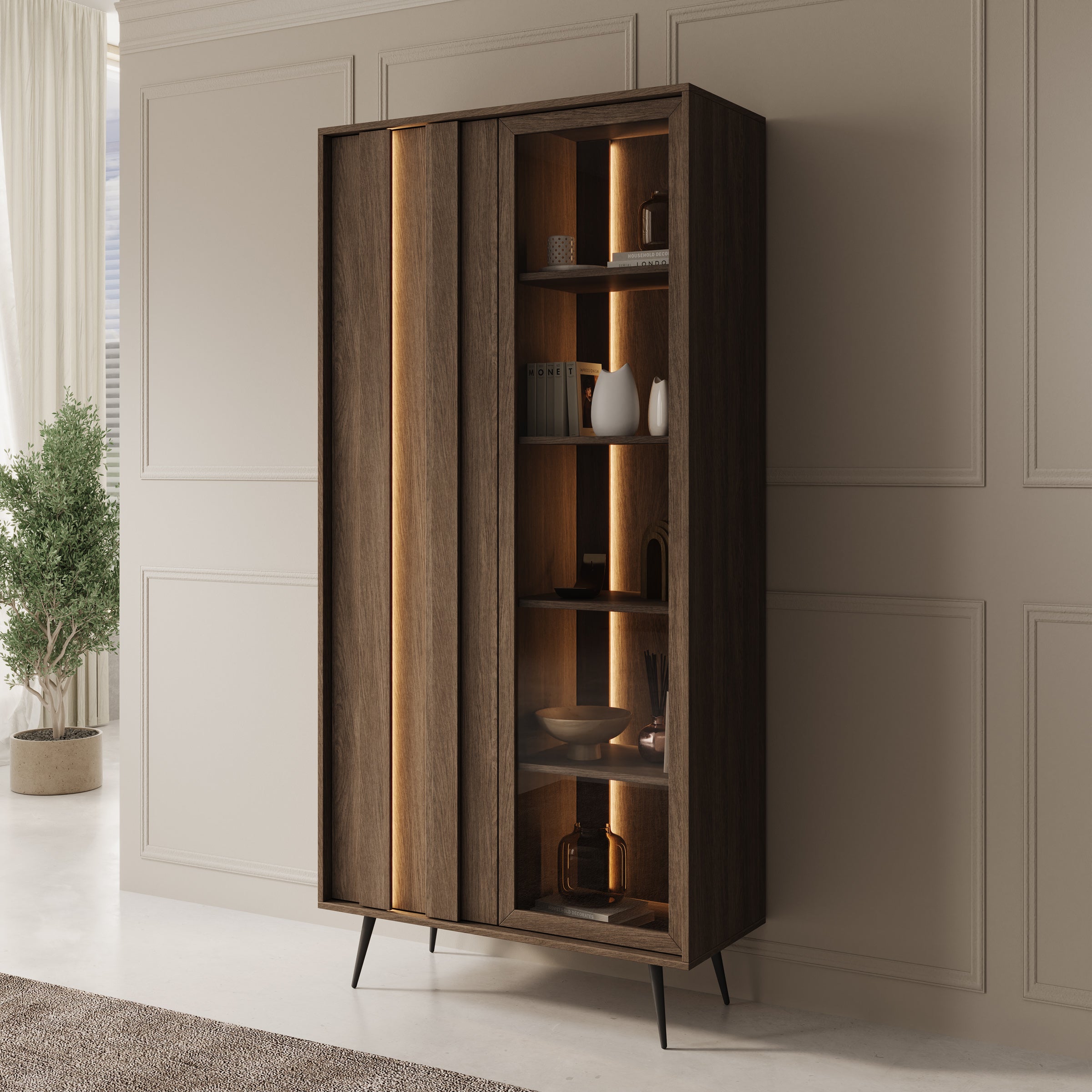 Umbra - Vitrinekast - Donker eikenpatroon - 94x40x196 cm