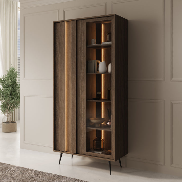 Umbra - Vitrinekast - Donker eikenpatroon - 94x40x196 cm