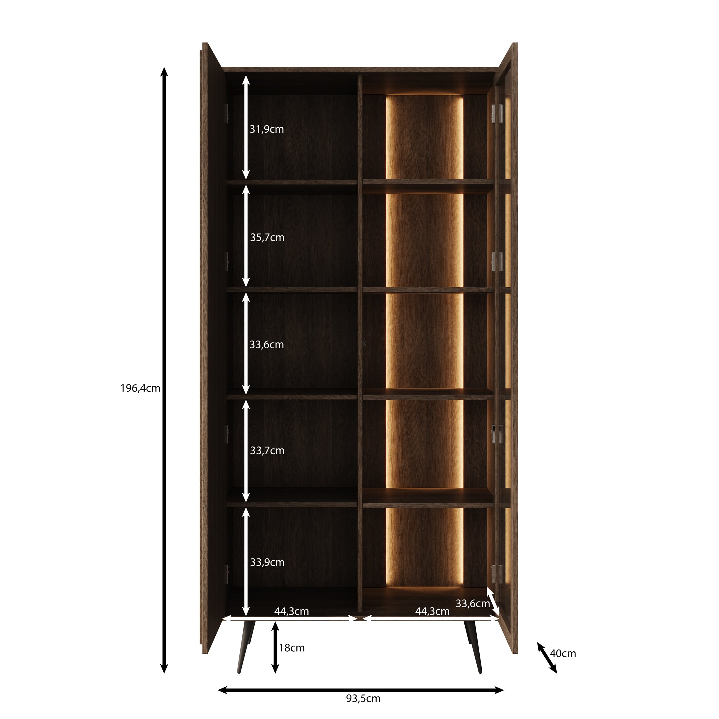 Umbra - Vitrinekast - Donker eikenpatroon - 94x40x196 cm