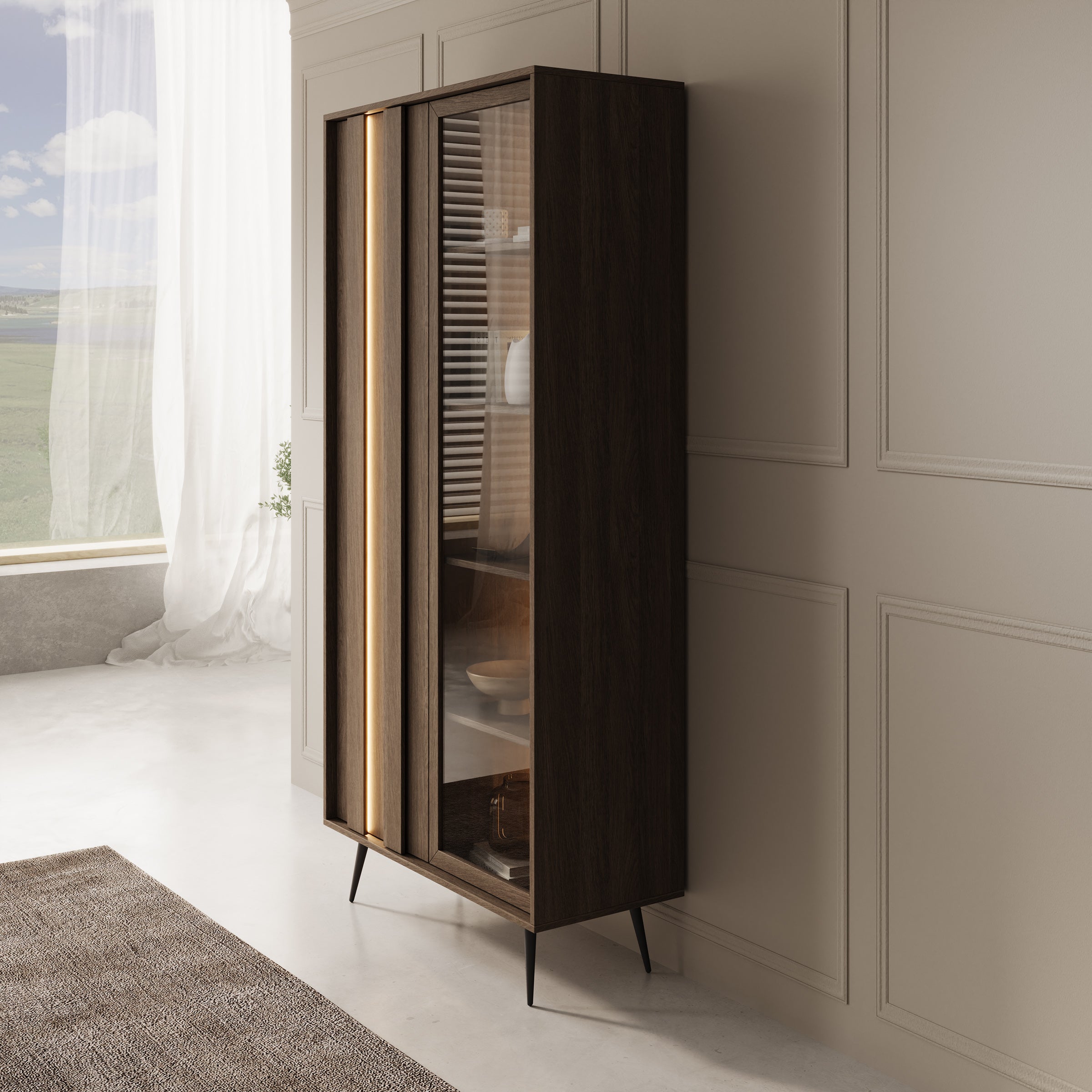 Umbra - Vitrinekast - Donker eikenpatroon - 94x40x196 cm