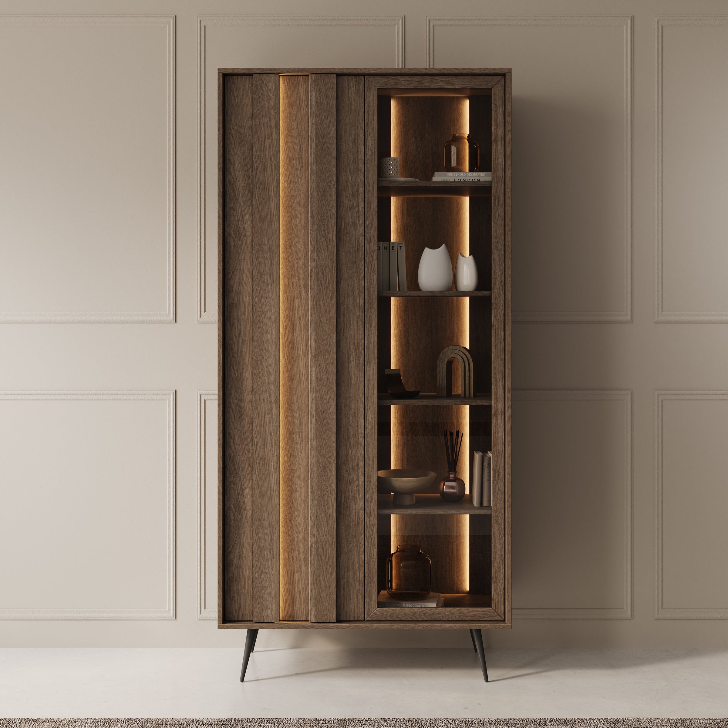 Umbra - Vitrinekast - Donker eikenpatroon - 94x40x196 cm