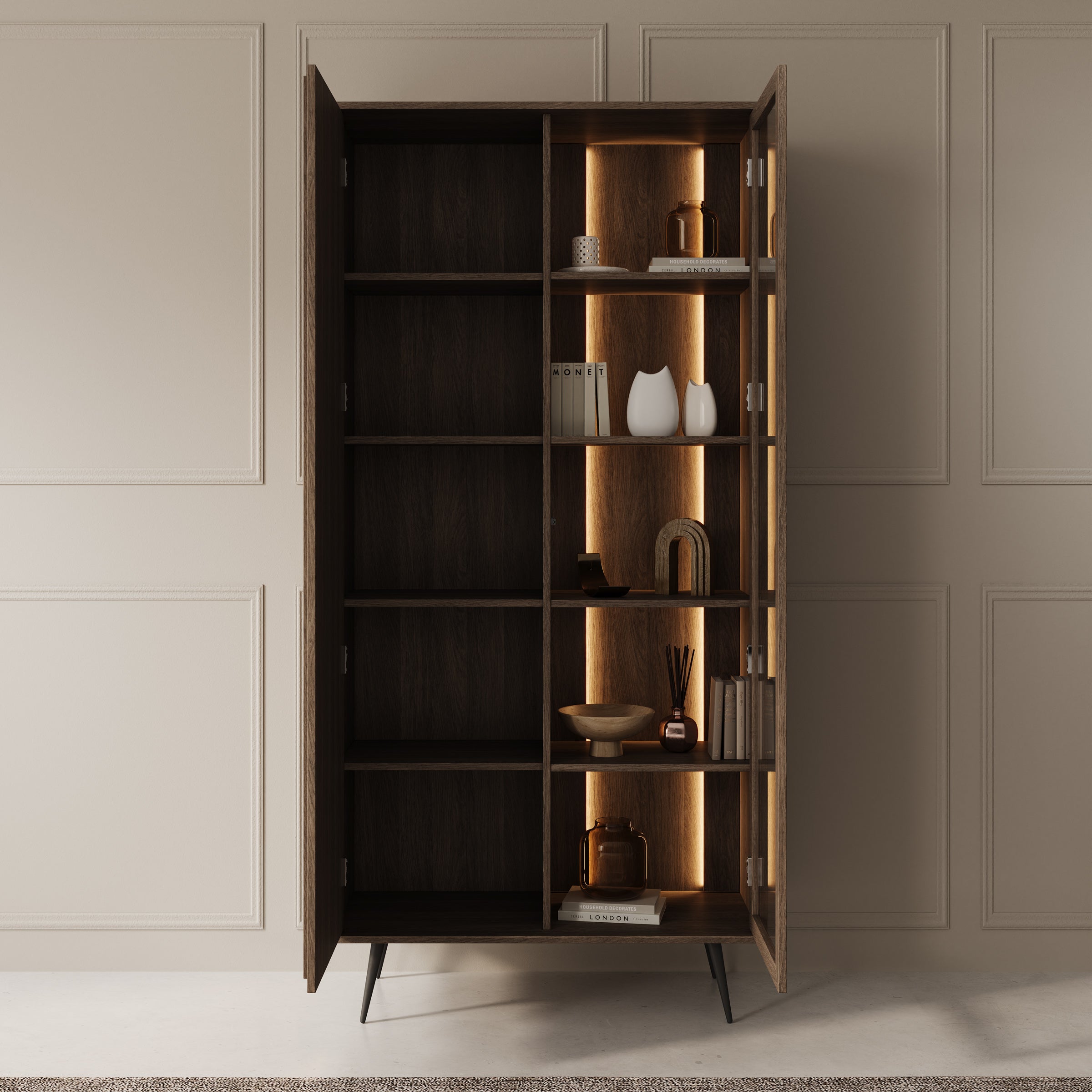 Umbra - Vitrinekast - Donker eikenpatroon - 94x40x196 cm