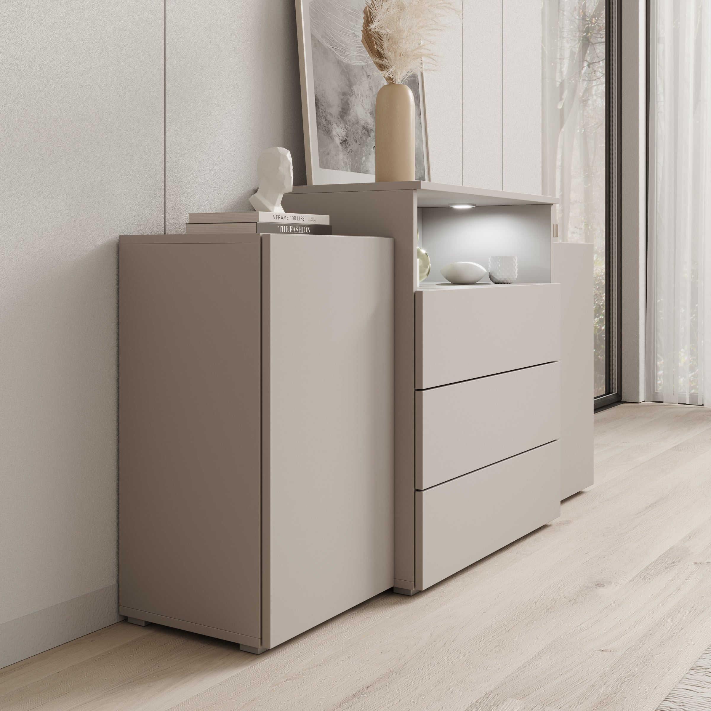 Universal - Dressoir met LED - Beige - 150x31x81 cm