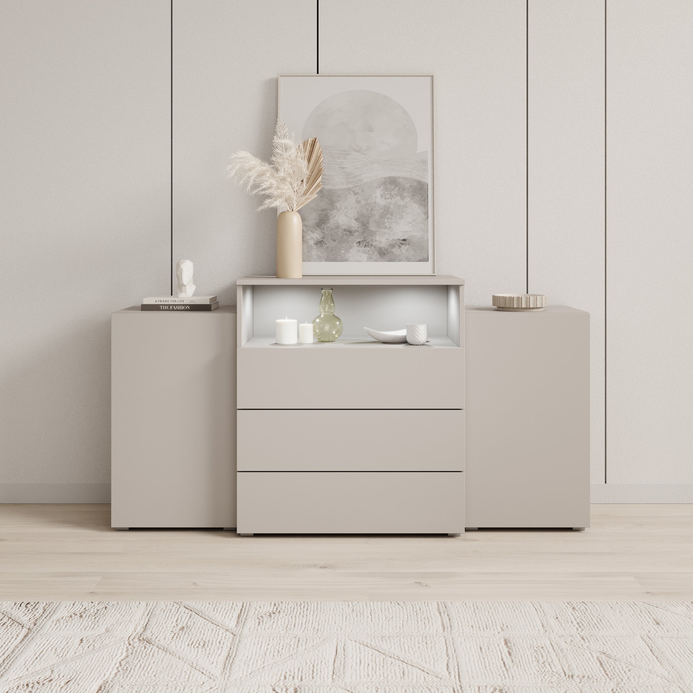 Universal - Dressoir met LED - Beige - 150x31x81 cm