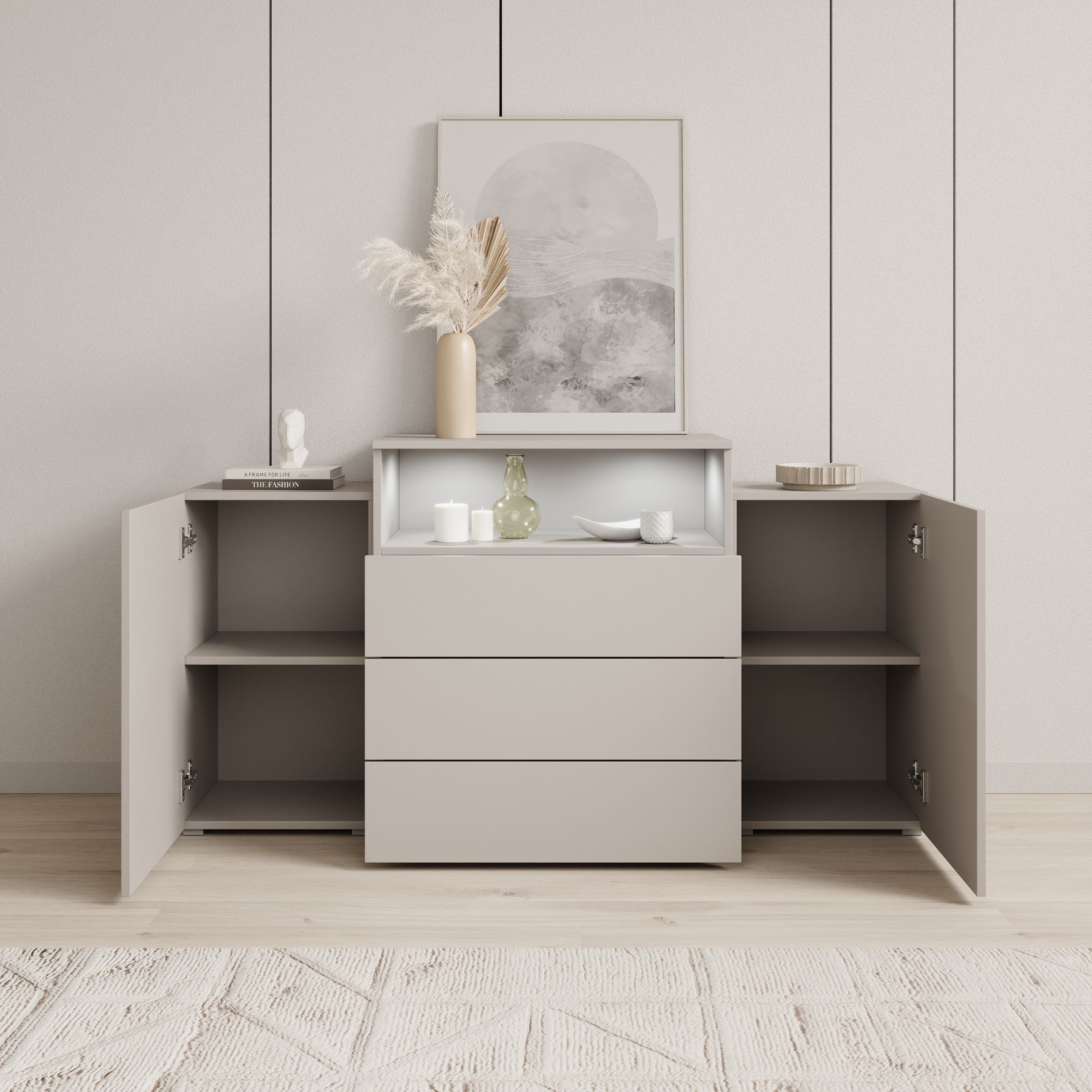 Universal - Dressoir met LED - Beige - 150x31x81 cm