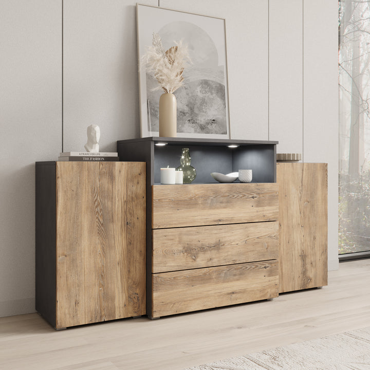 Universal - Dressoir met LED - Eikenpatroon/Grijs - 150x31x81 cm