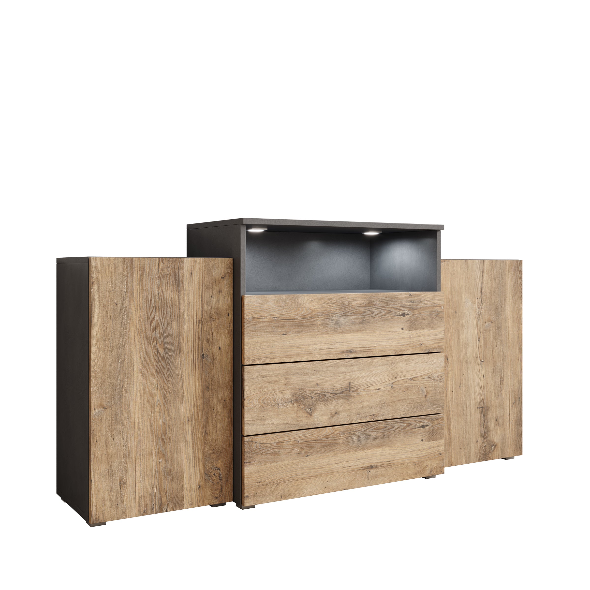 Universal - Dressoir met LED - Eikenpatroon/Grijs - 150x31x81 cm