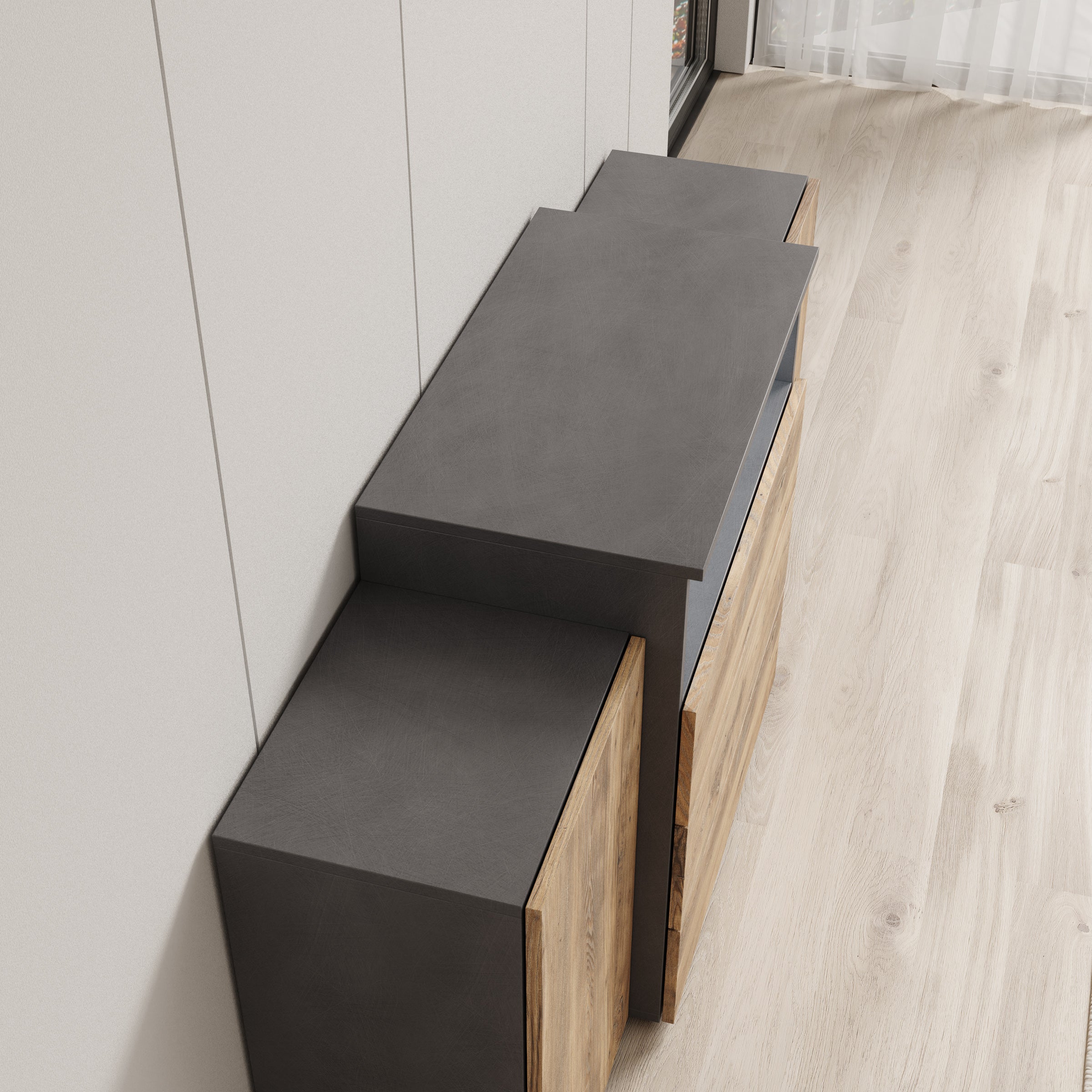 Universal - Dressoir met LED - Eikenpatroon/Grijs - 150x31x81 cm