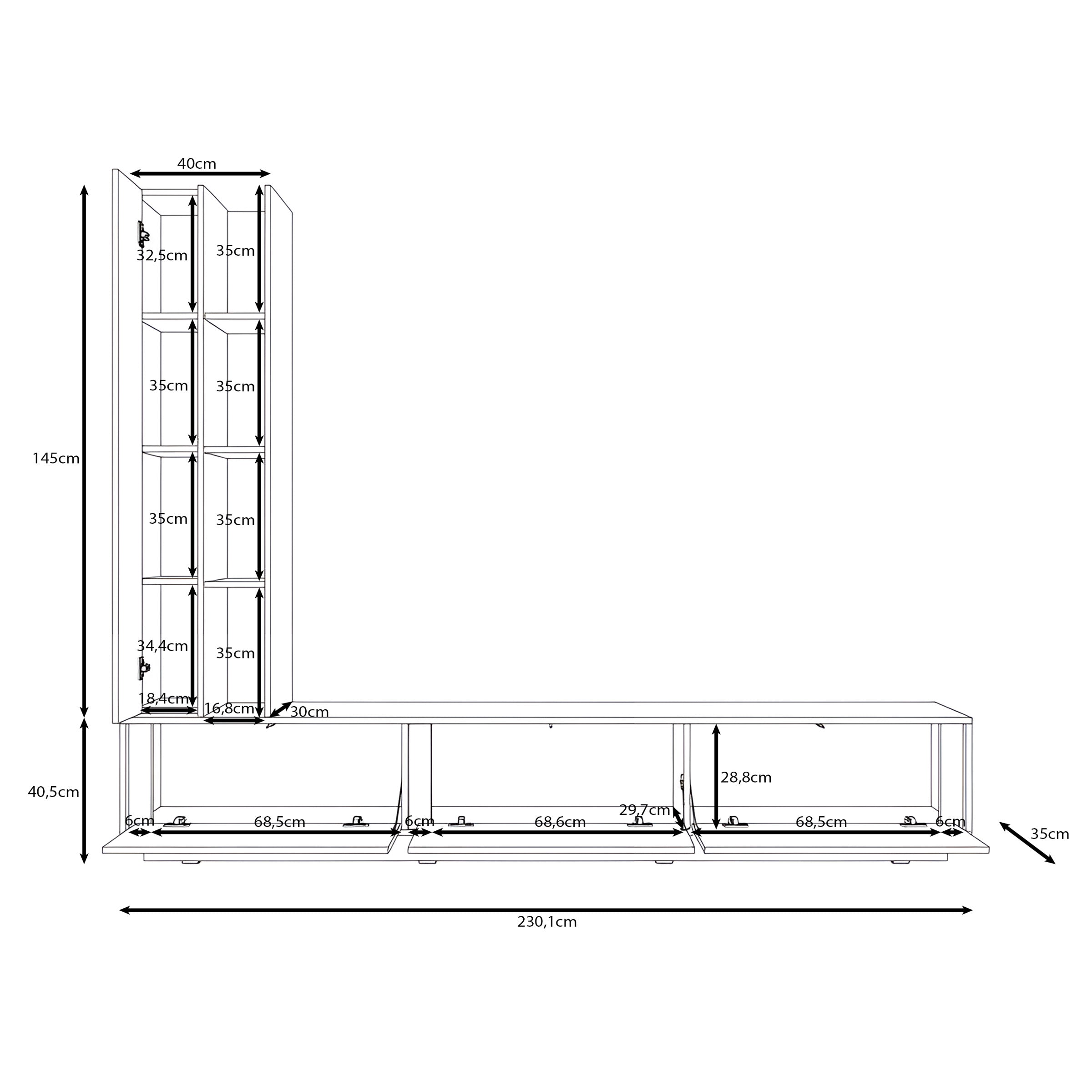 Uvera - Wandmeubel - Beige - 230x35x186 cm