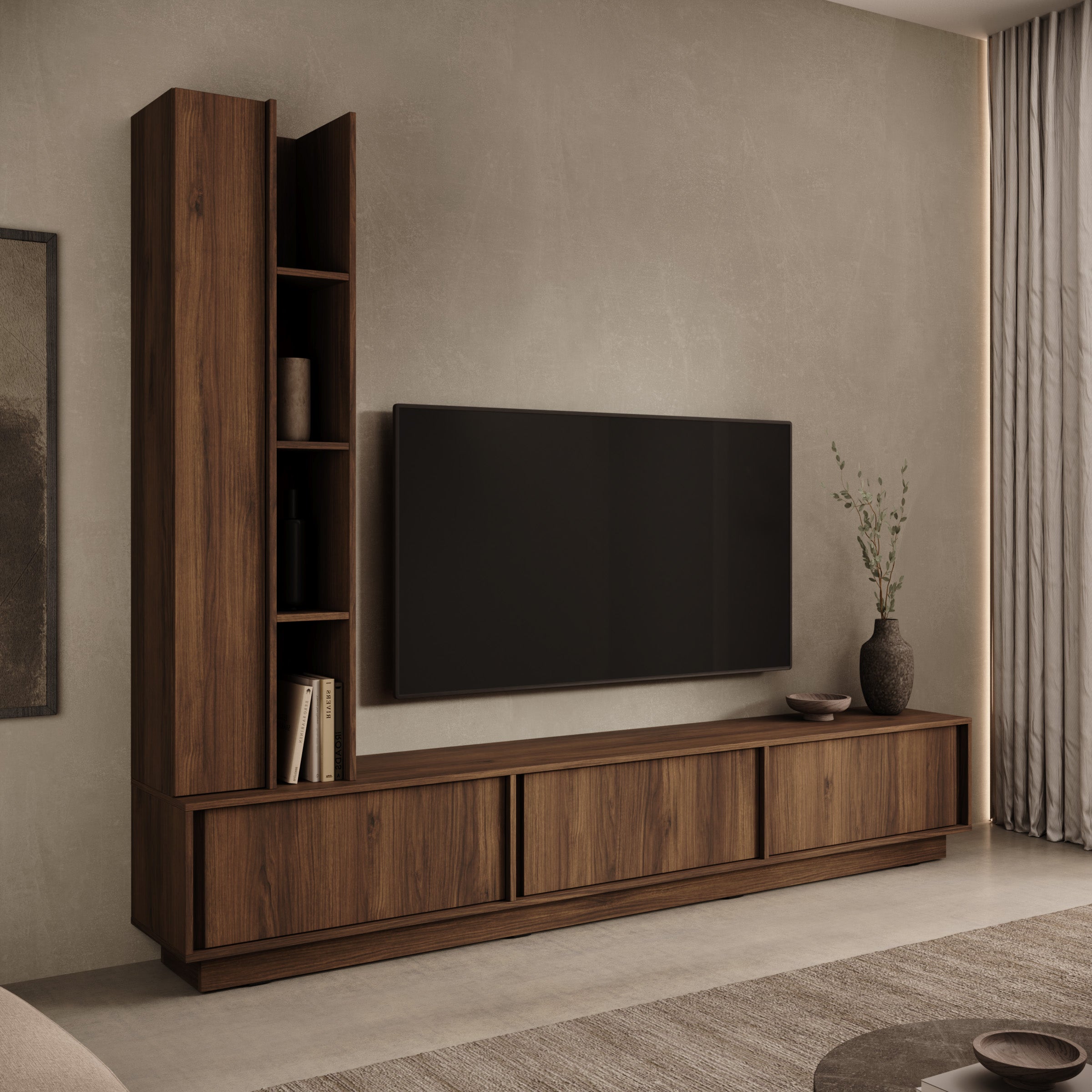 Uvera - Wandmeubel - Walnootpatroon - 230x35x186 cm
