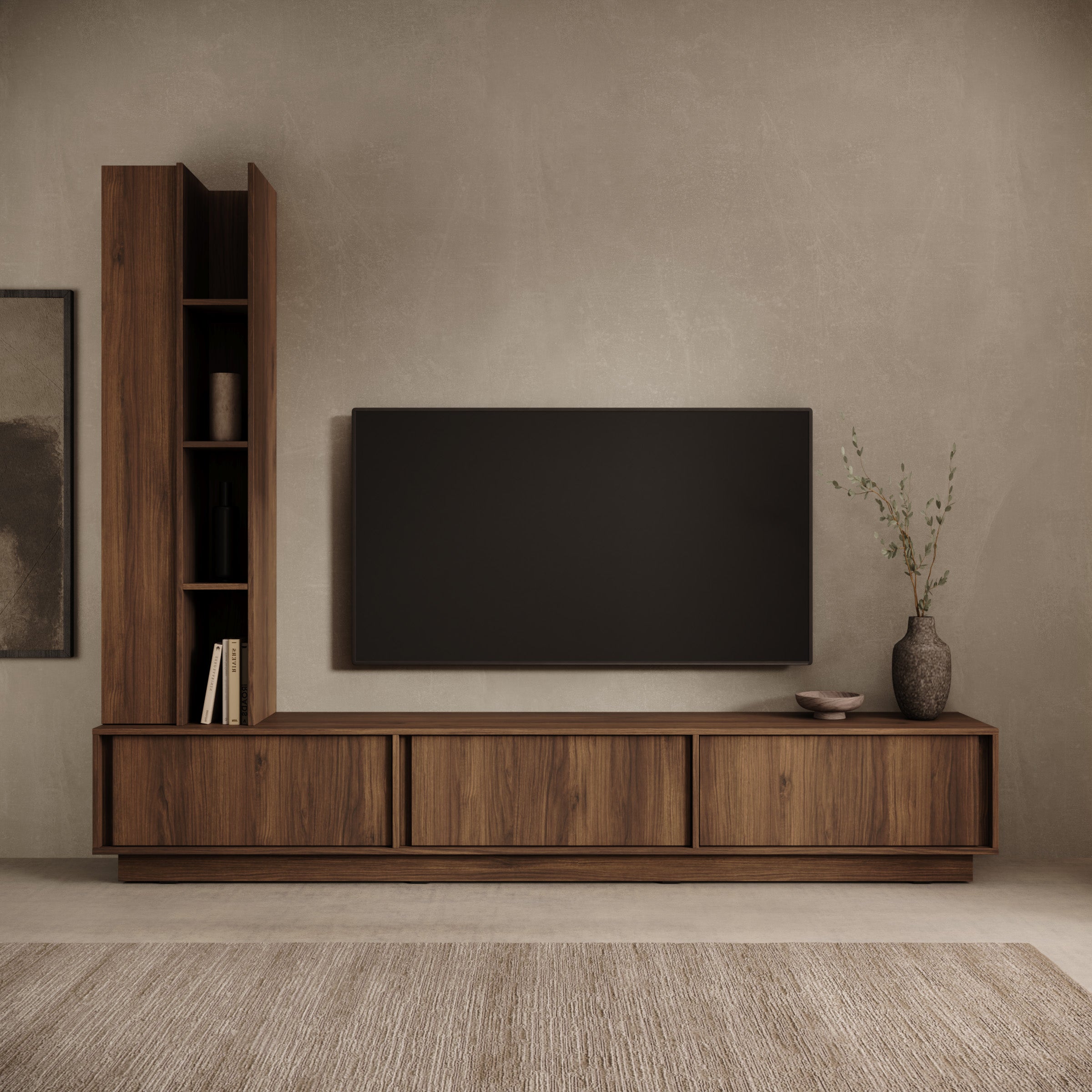 Uvera - Wandmeubel - Walnootpatroon - 230x35x186 cm