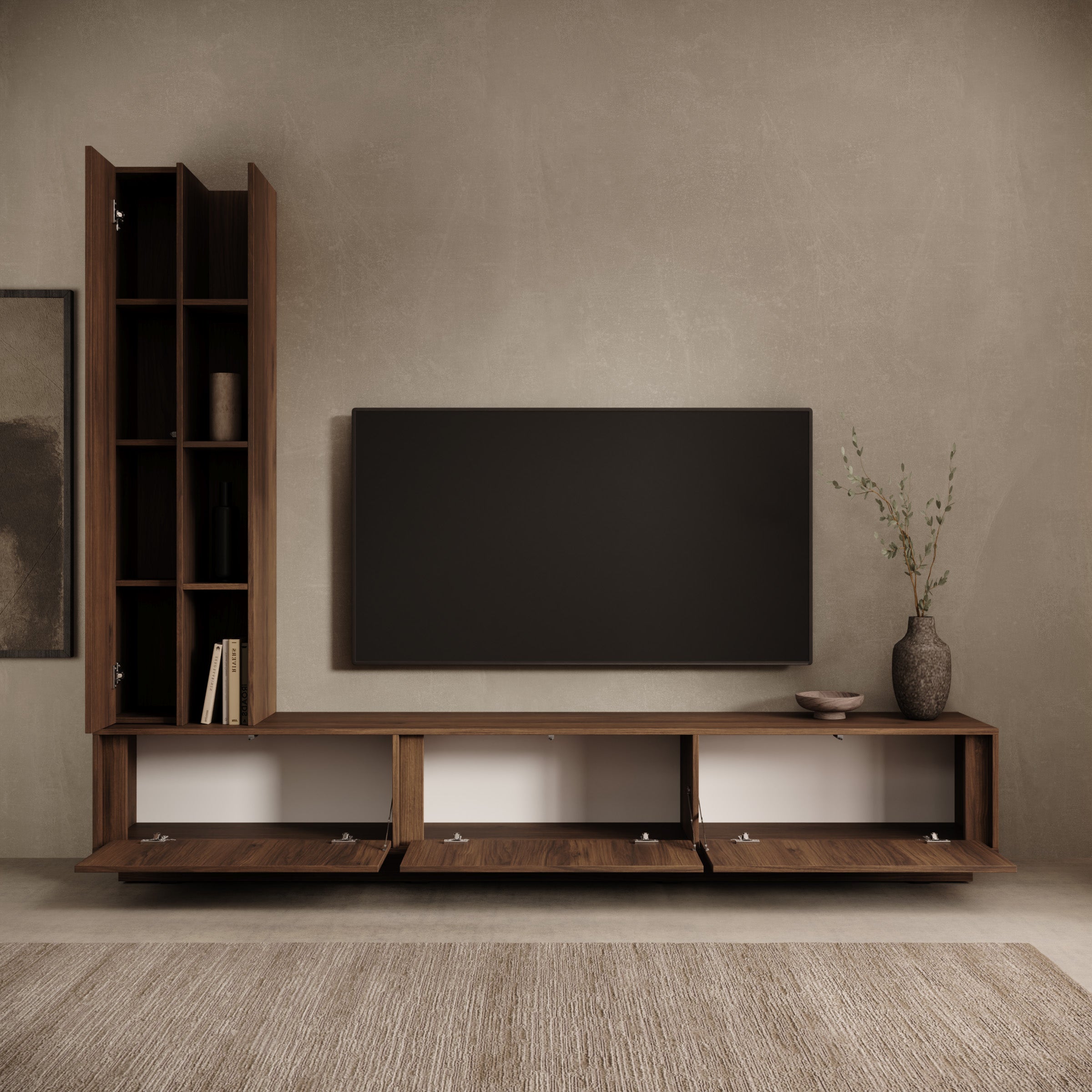 Uvera - Wandmeubel - Walnootpatroon - 230x35x186 cm