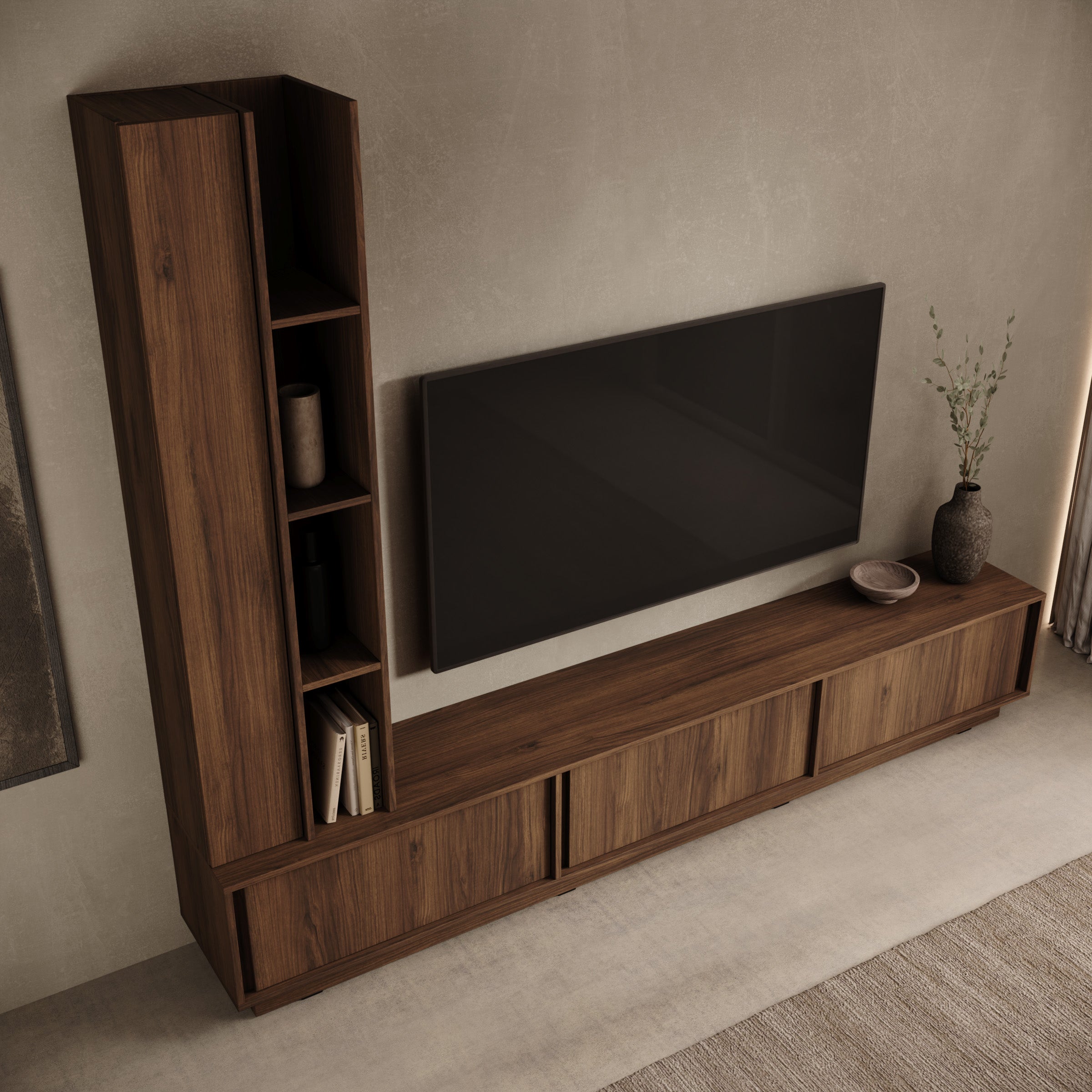 Uvera - Wandmeubel - Walnootpatroon - 230x35x186 cm
