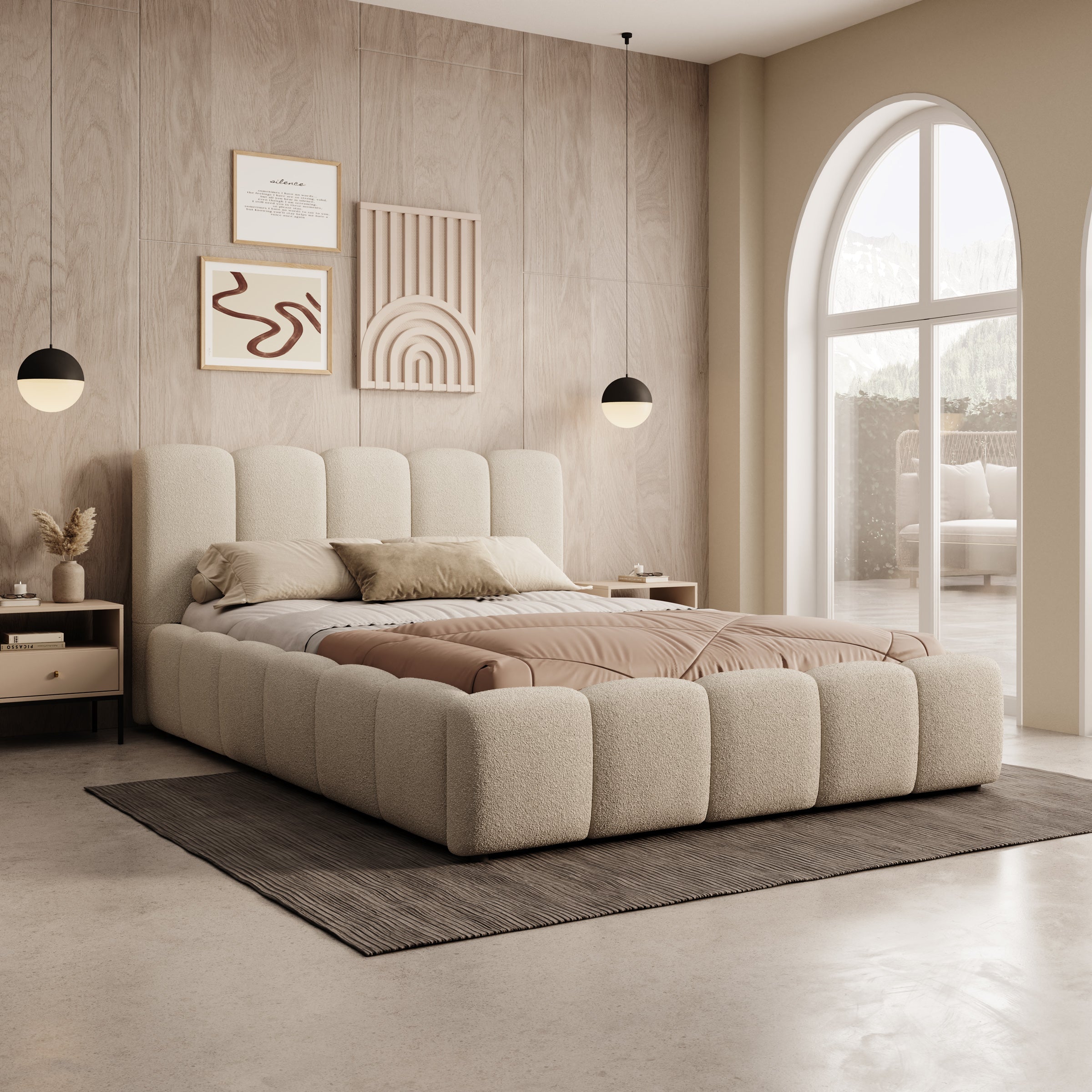 Valerio - Tweepersoonsbed - Teddystof beige - 140x200 cm