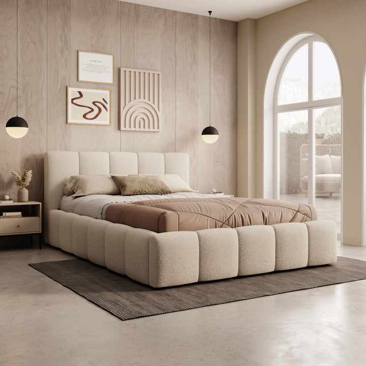 Valerio - Tweepersoonsbed - Teddystof beige - 140x200 cm