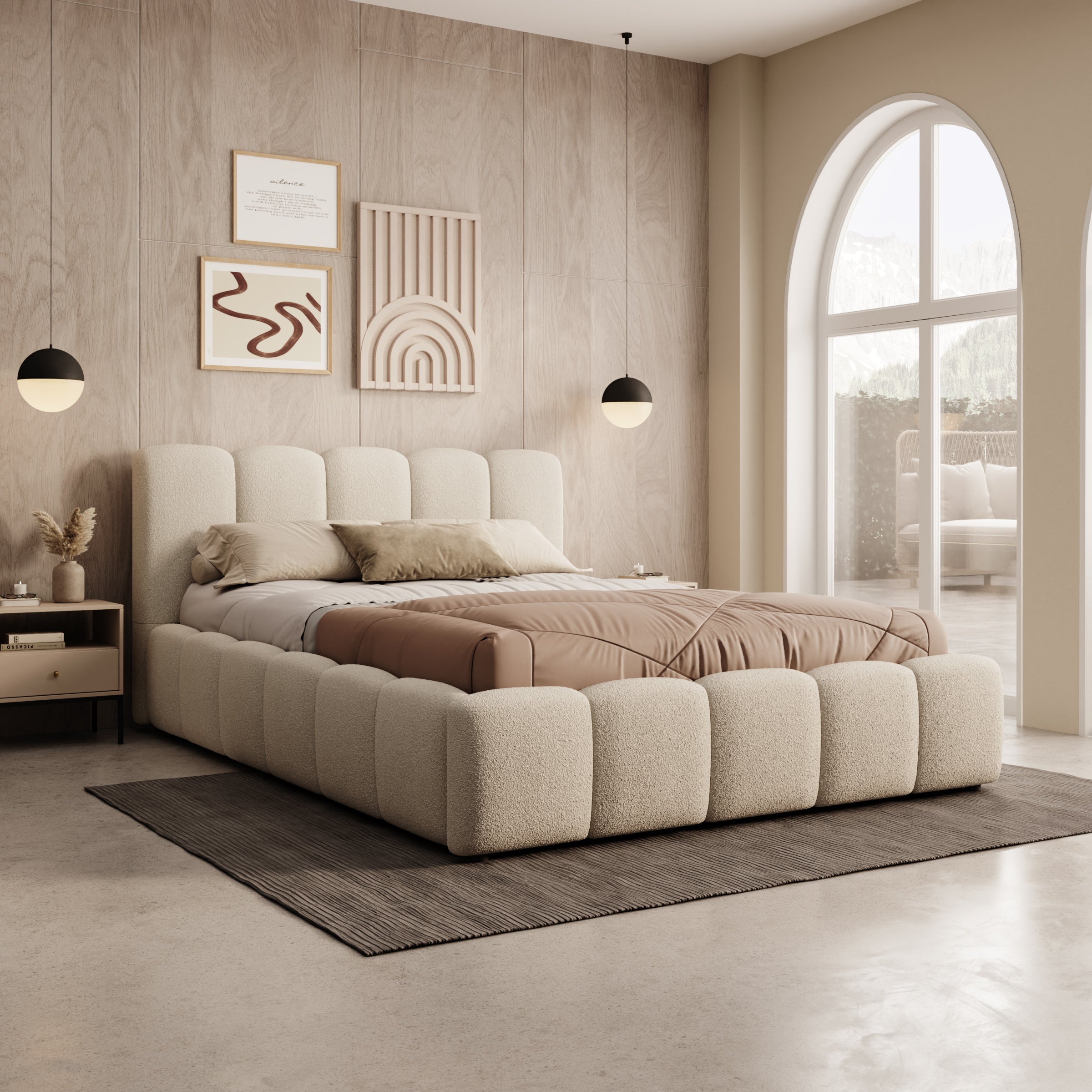Valerio - Tweepersoonsbed - Teddystof beige - 140x200 cm
