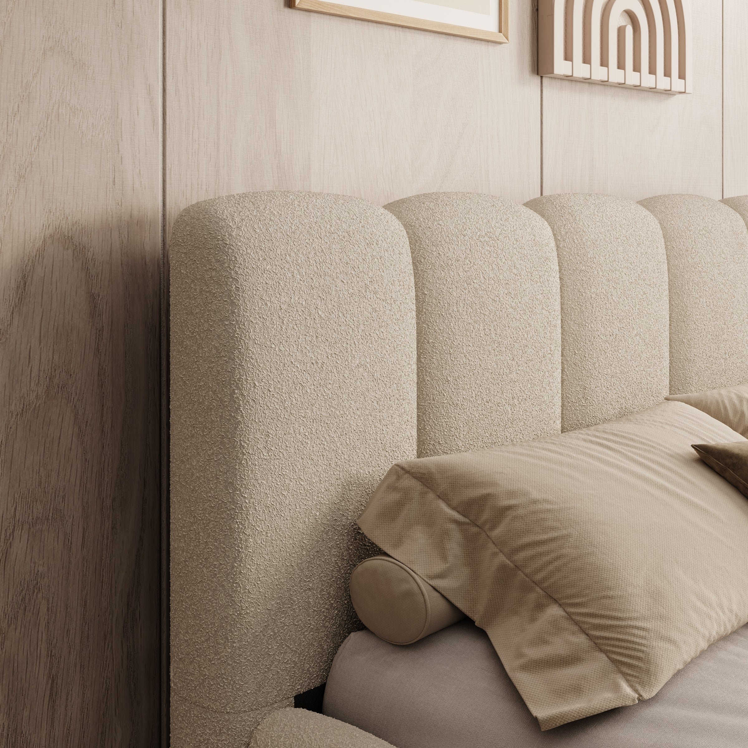 Valerio - Tweepersoonsbed - Teddystof beige - 140x200 cm