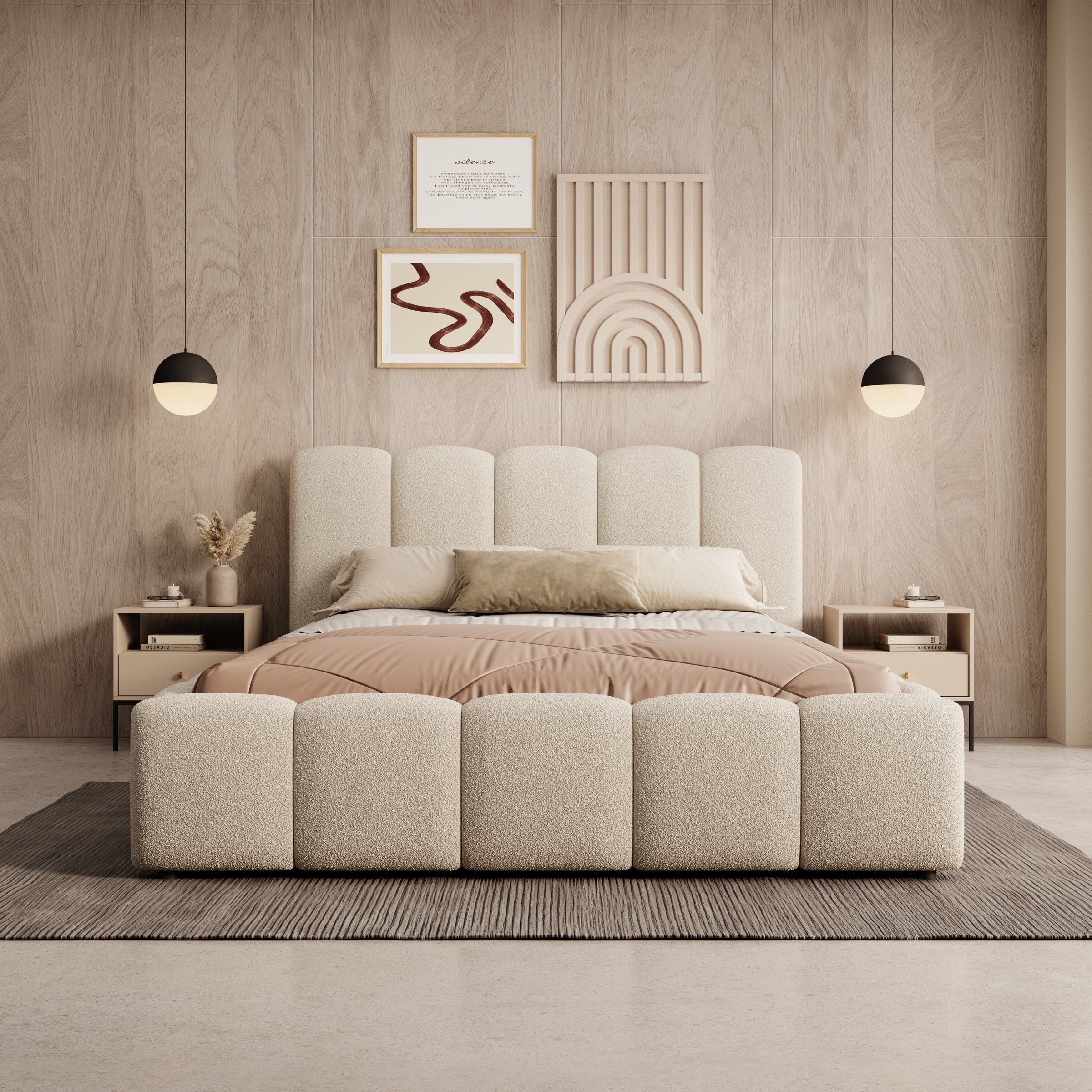 Valerio - Tweepersoonsbed - Teddystof beige - 140x200 cm