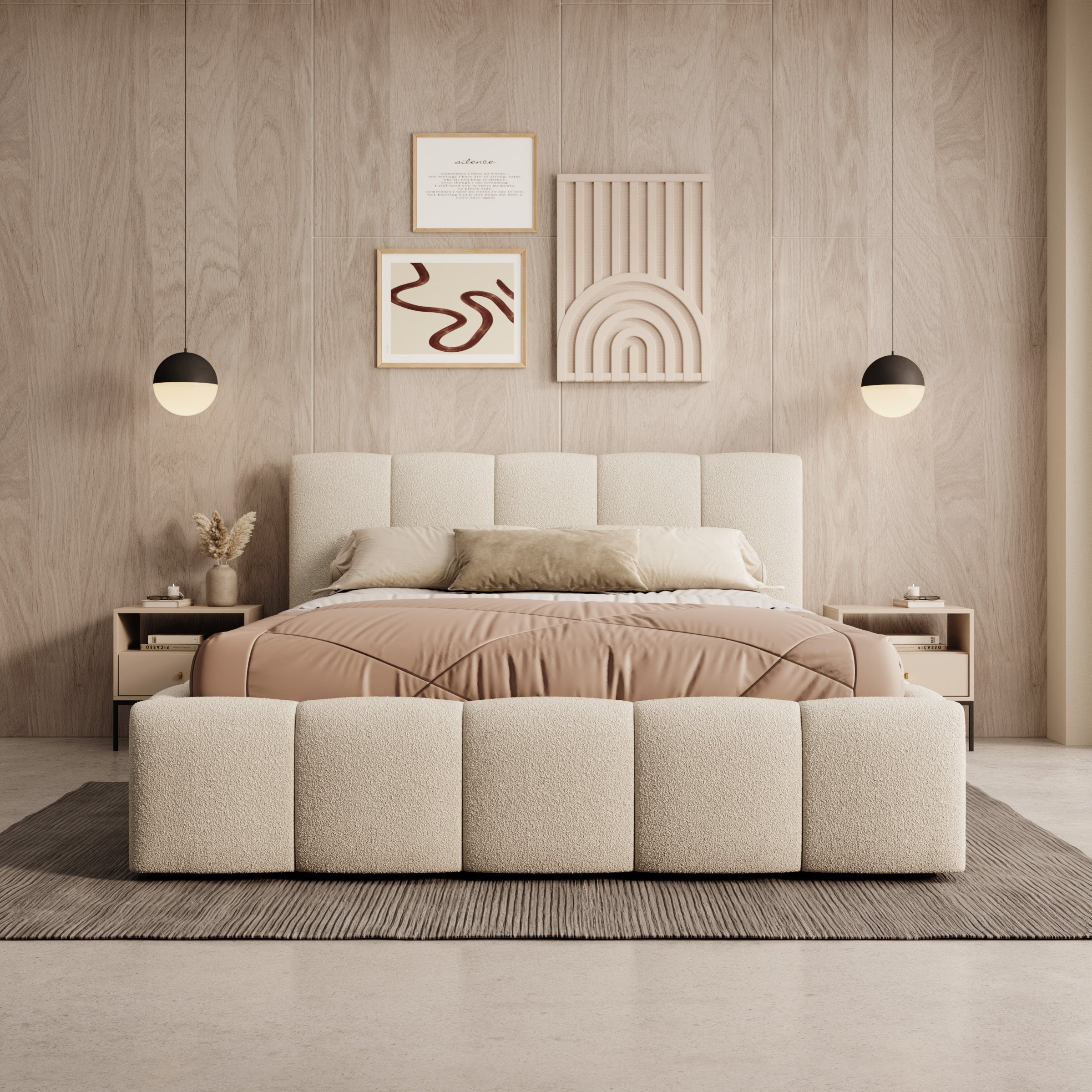 Valerio - Tweepersoonsbed - Teddystof beige - 140x200 cm