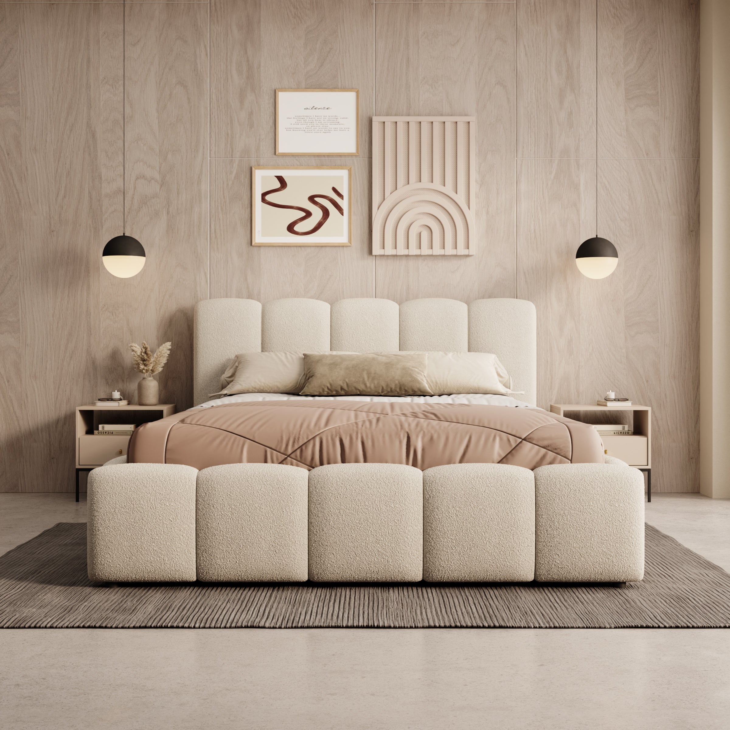 Valerio - Tweepersoonsbed - Teddystof beige - 140x200 cm