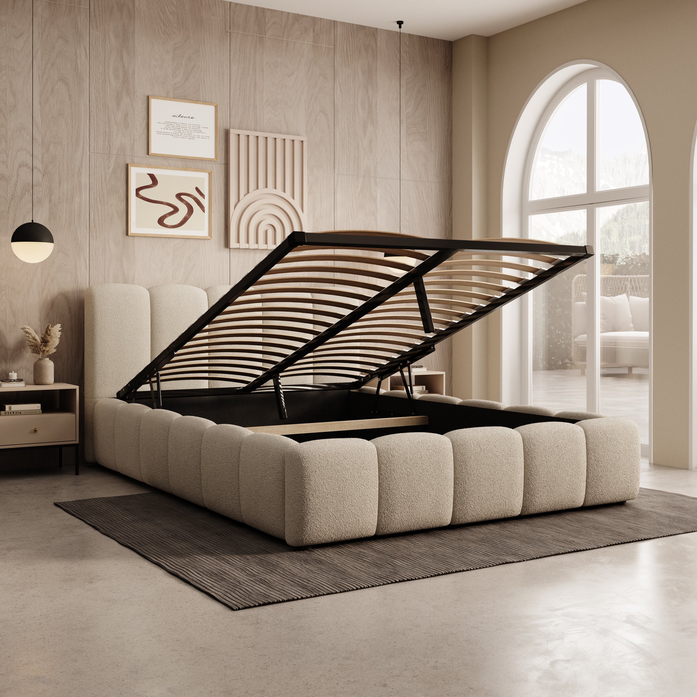 Valerio - Tweepersoonsbed - Teddystof beige - 140x200 cm