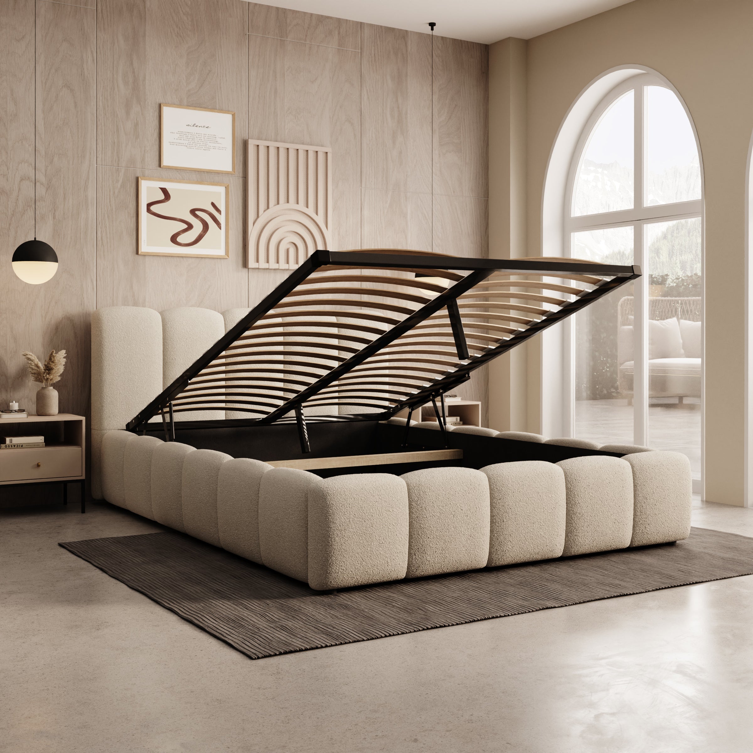 Valerio - Tweepersoonsbed - Teddystof beige - 140x200 cm