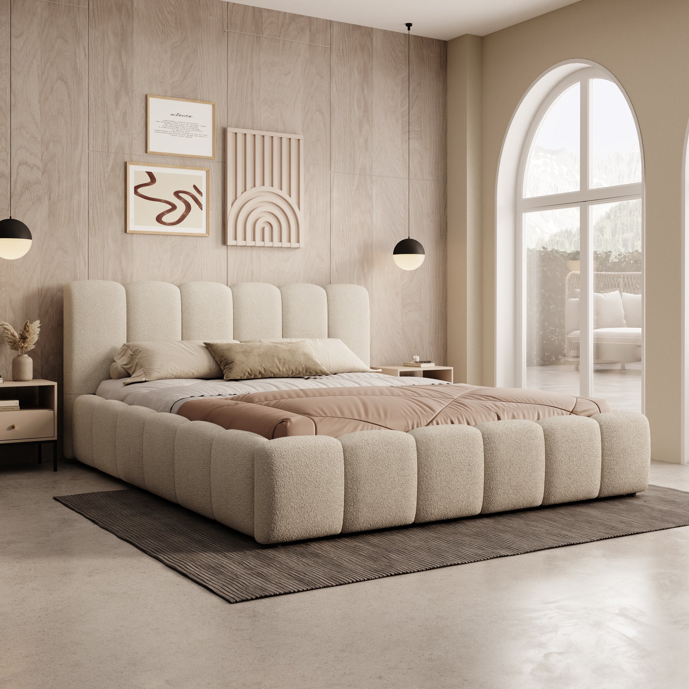 Valerio - Tweepersoonsbed - Teddystof beige - 160x200 cm
