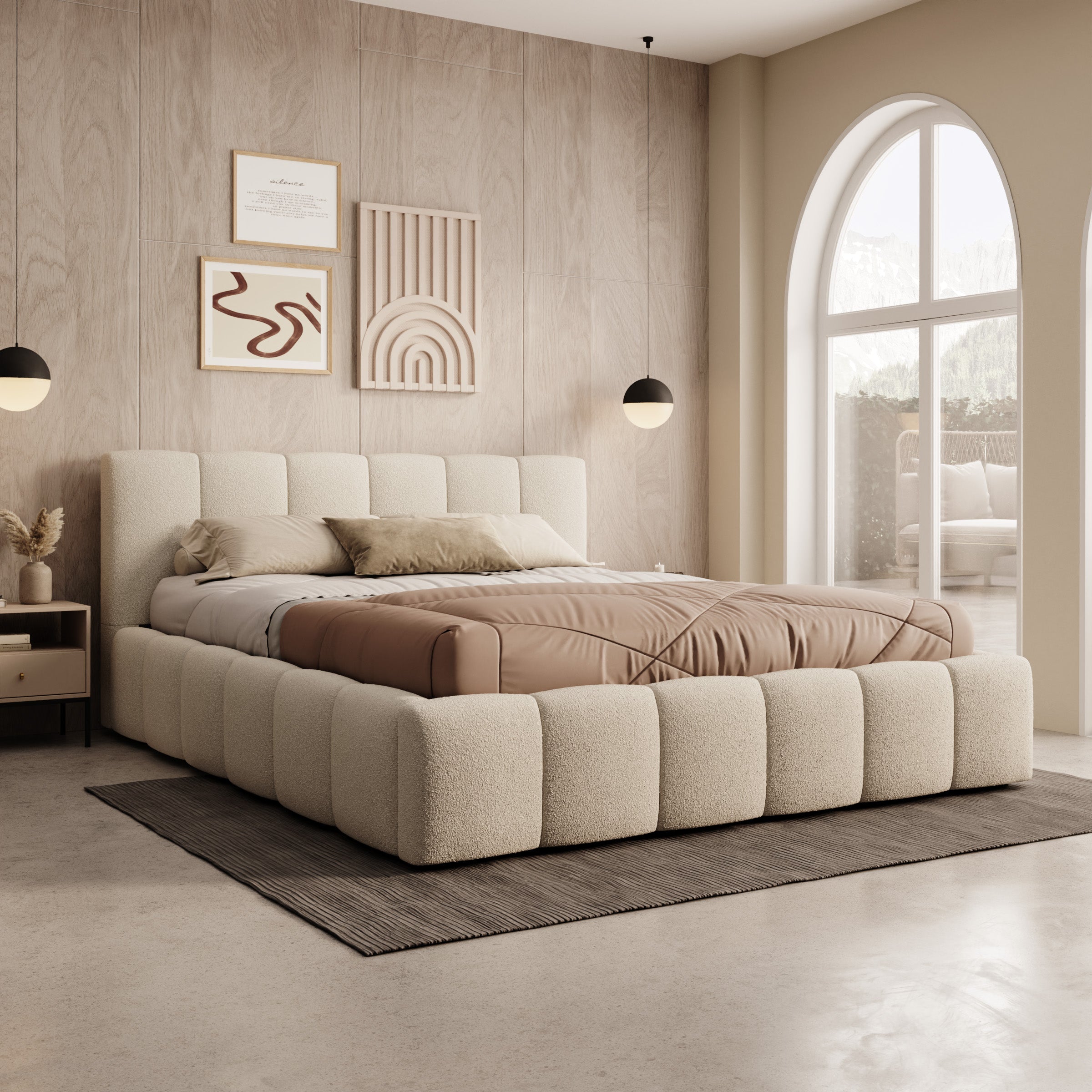 Valerio - Tweepersoonsbed - Teddystof beige - 160x200 cm
