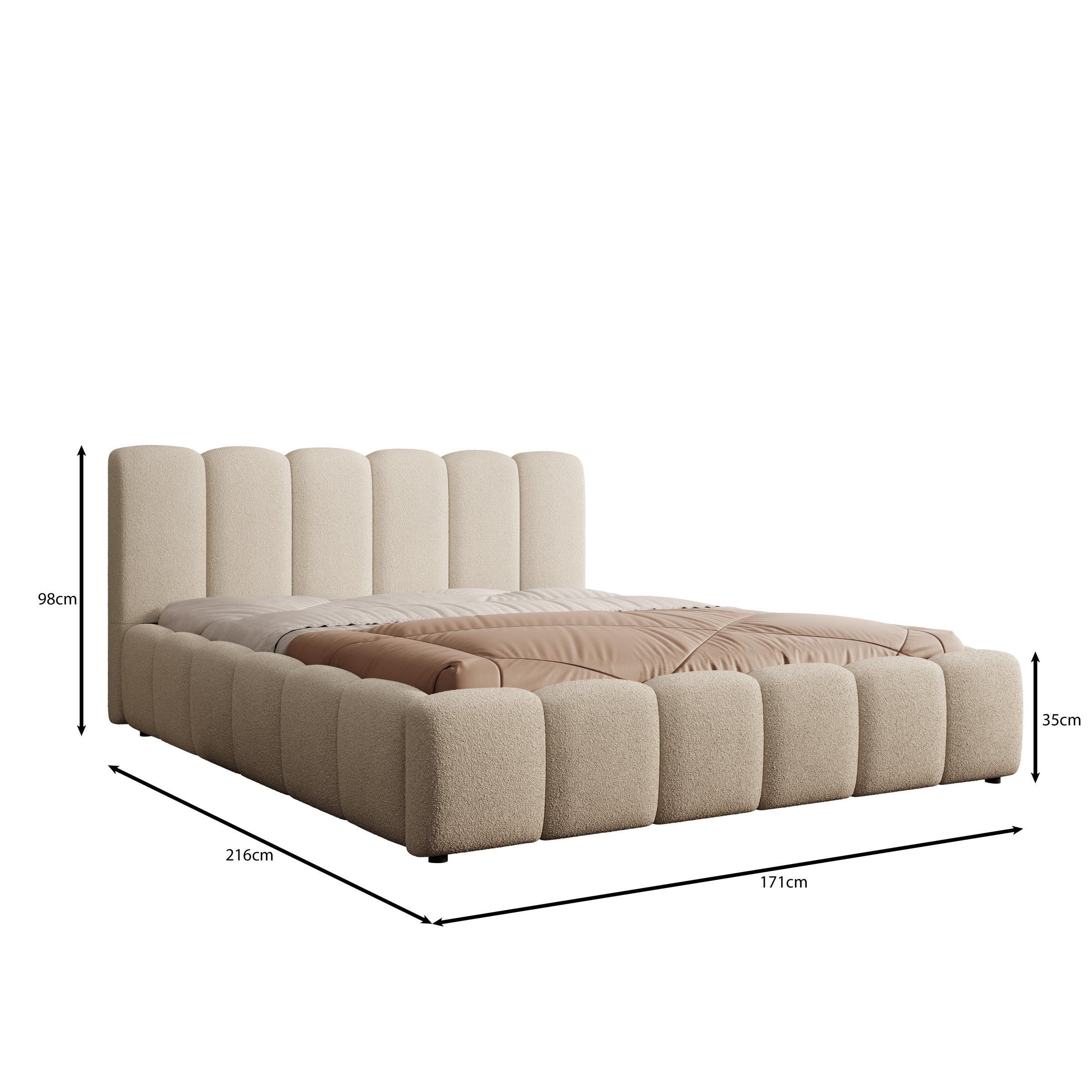 Valerio - Tweepersoonsbed - Teddystof beige - 160x200 cm
