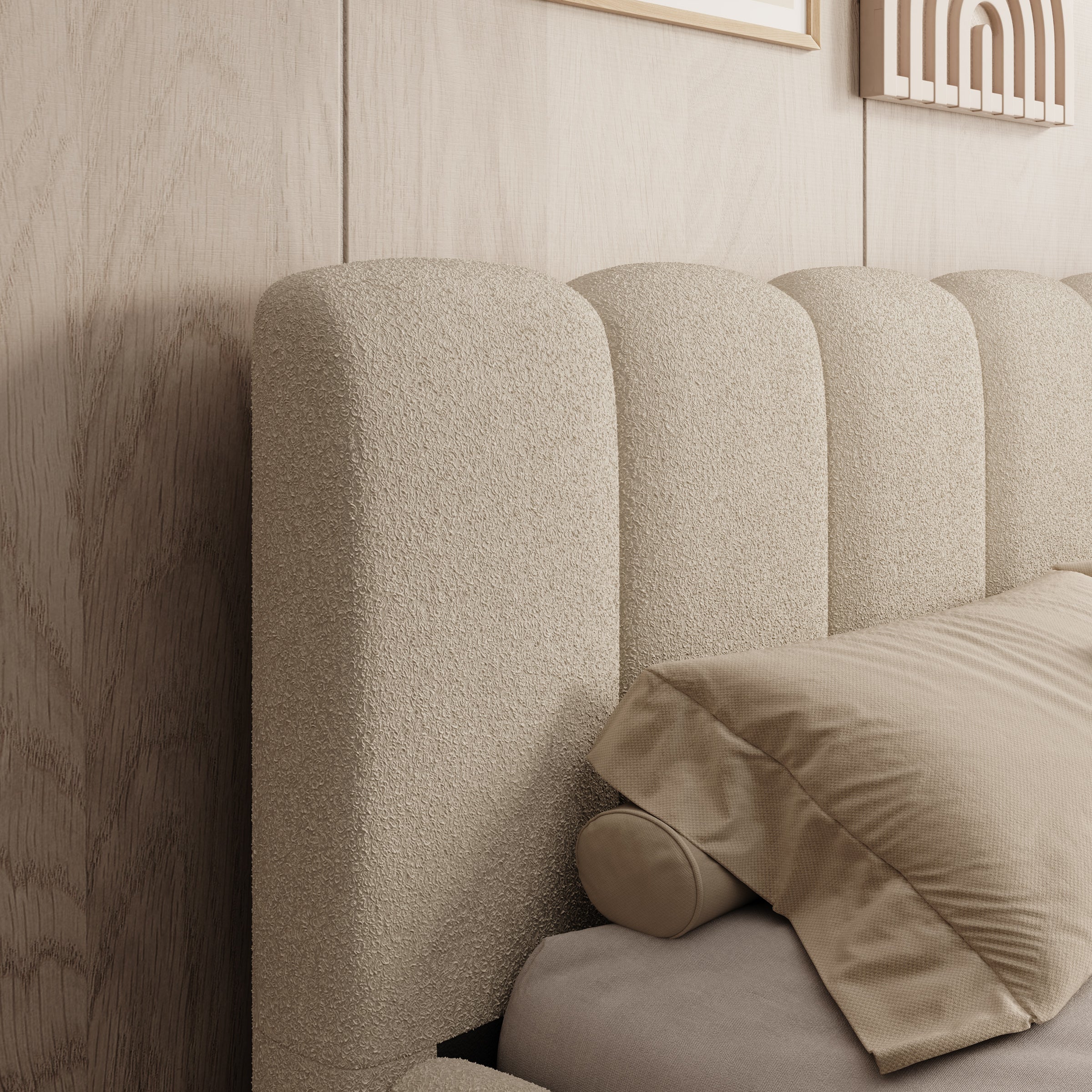 Valerio - Tweepersoonsbed - Teddystof beige - 160x200 cm