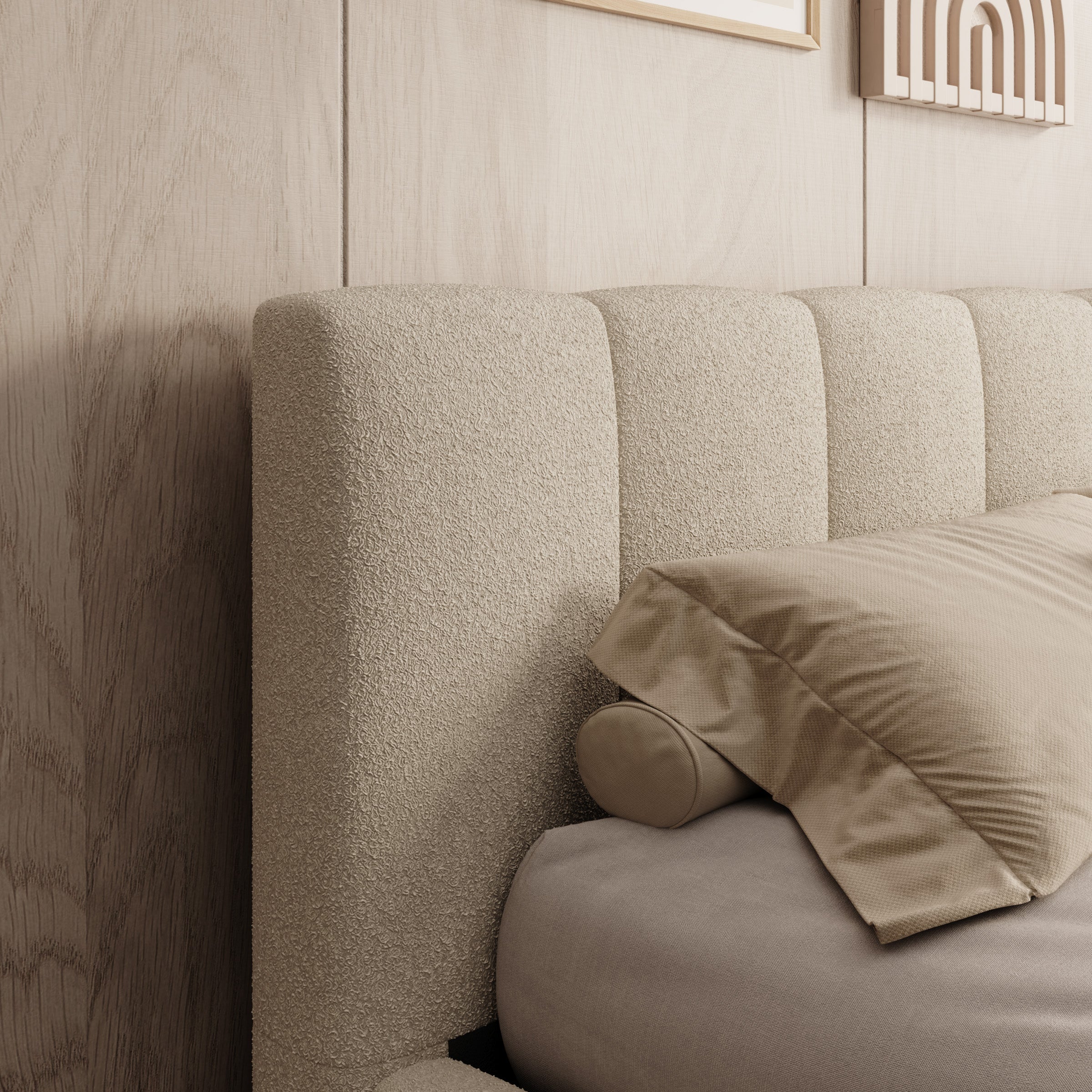 Valerio - Tweepersoonsbed - Teddystof beige - 160x200 cm