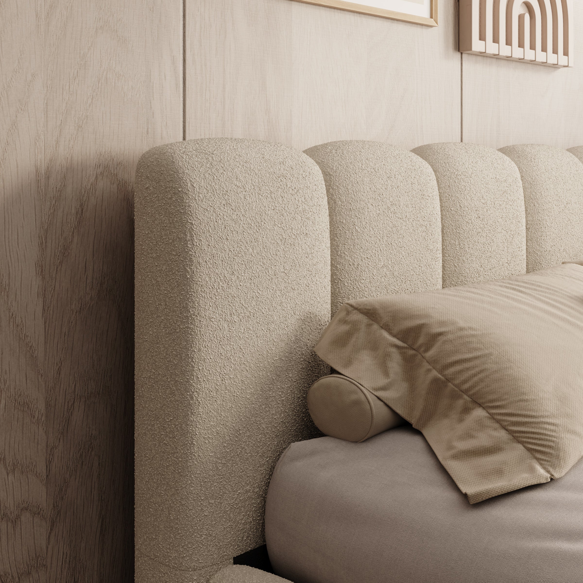 Valerio - Tweepersoonsbed - Teddystof beige - 160x200 cm