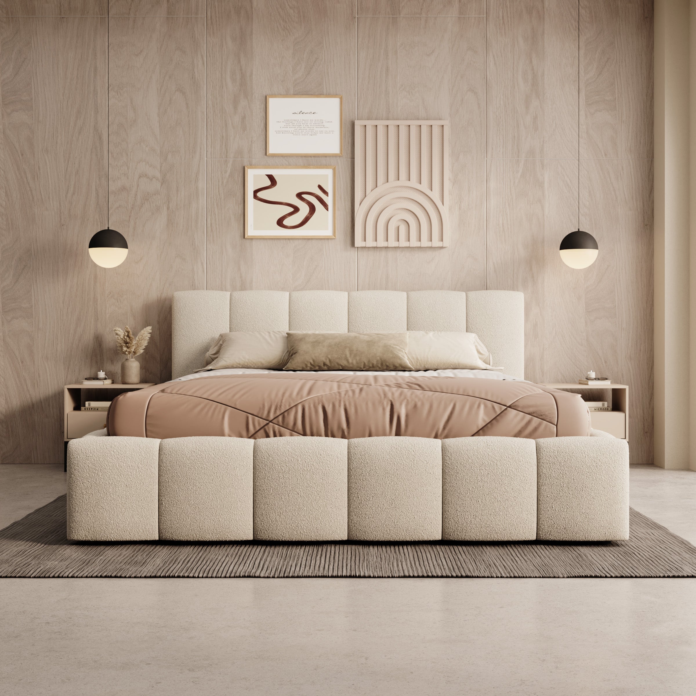 Valerio - Tweepersoonsbed - Teddystof beige - 160x200 cm