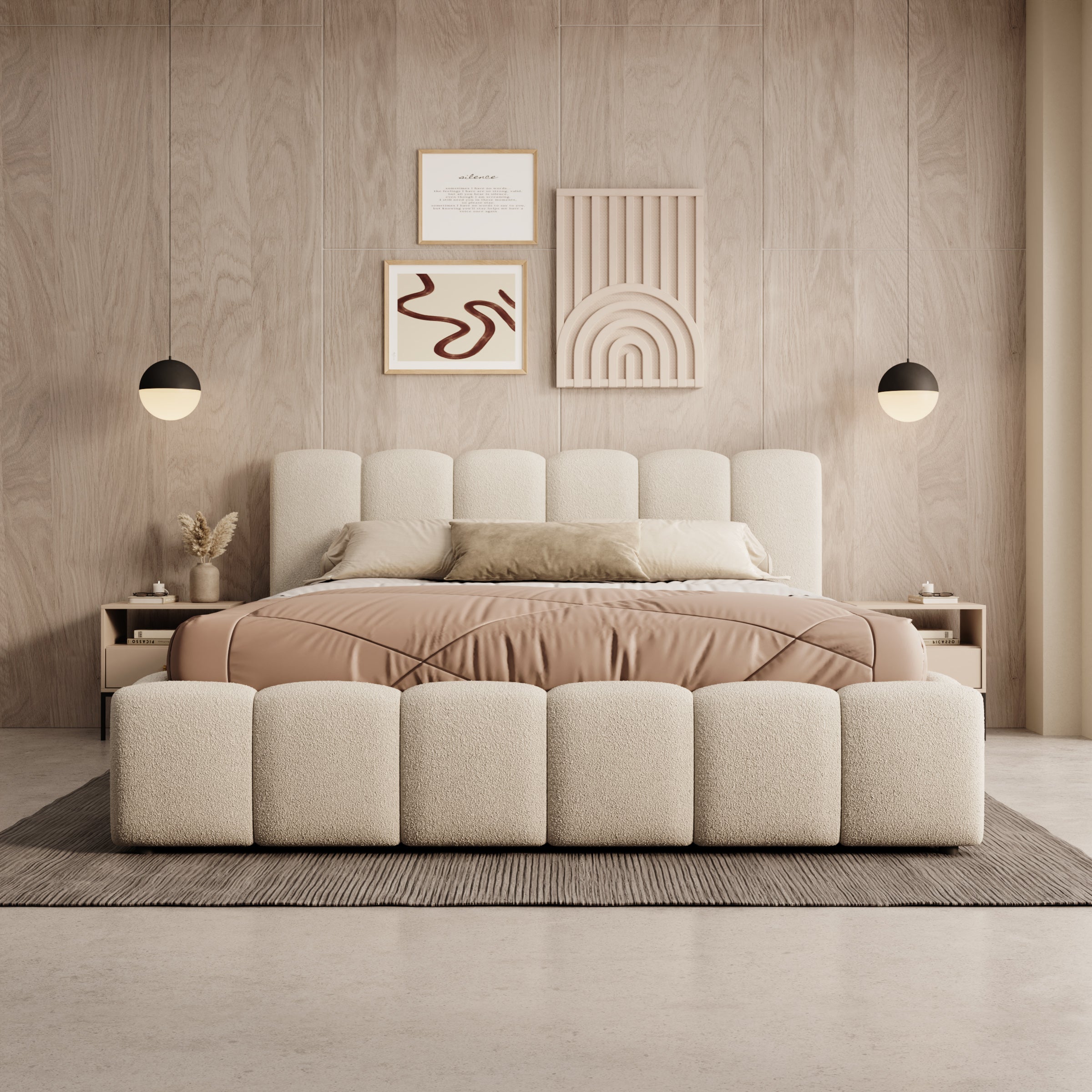 Valerio - Tweepersoonsbed - Teddystof beige - 160x200 cm