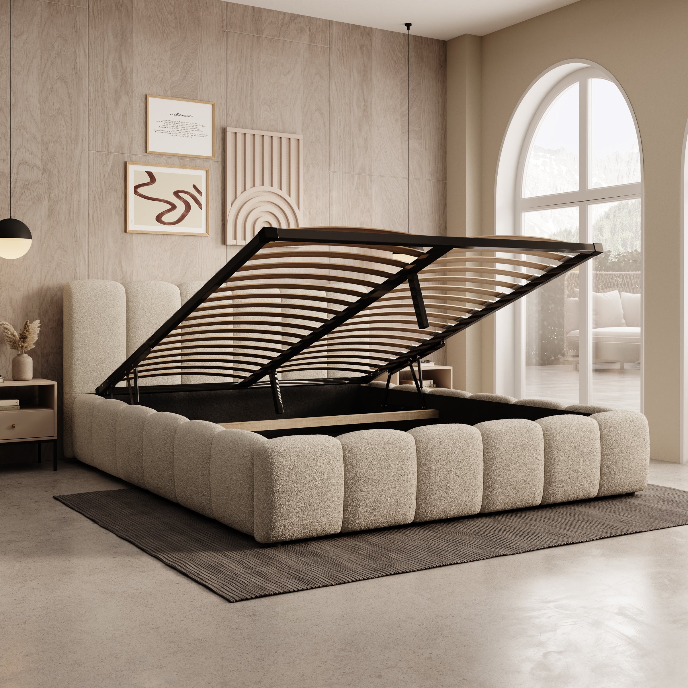 Valerio - Tweepersoonsbed - Teddystof beige - 160x200 cm