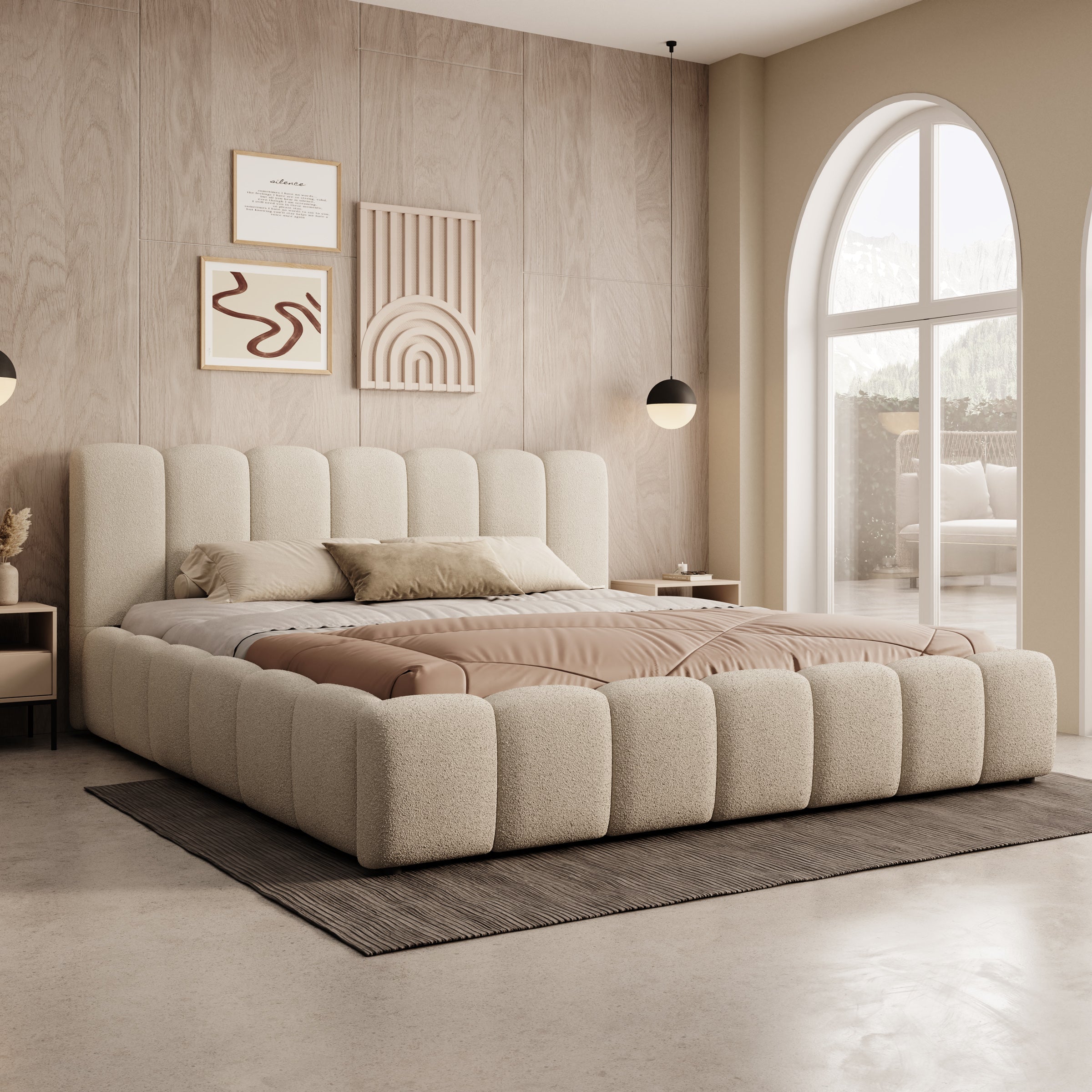 Valerio - Tweepersoonsbed - Teddystof beige - 180x200 cm