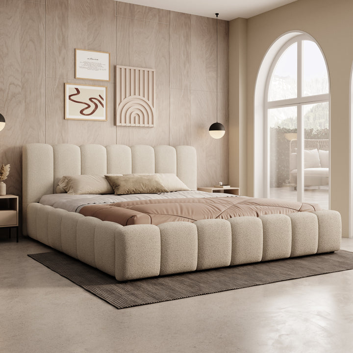 Valerio - Tweepersoonsbed - Teddystof beige - 180x200 cm