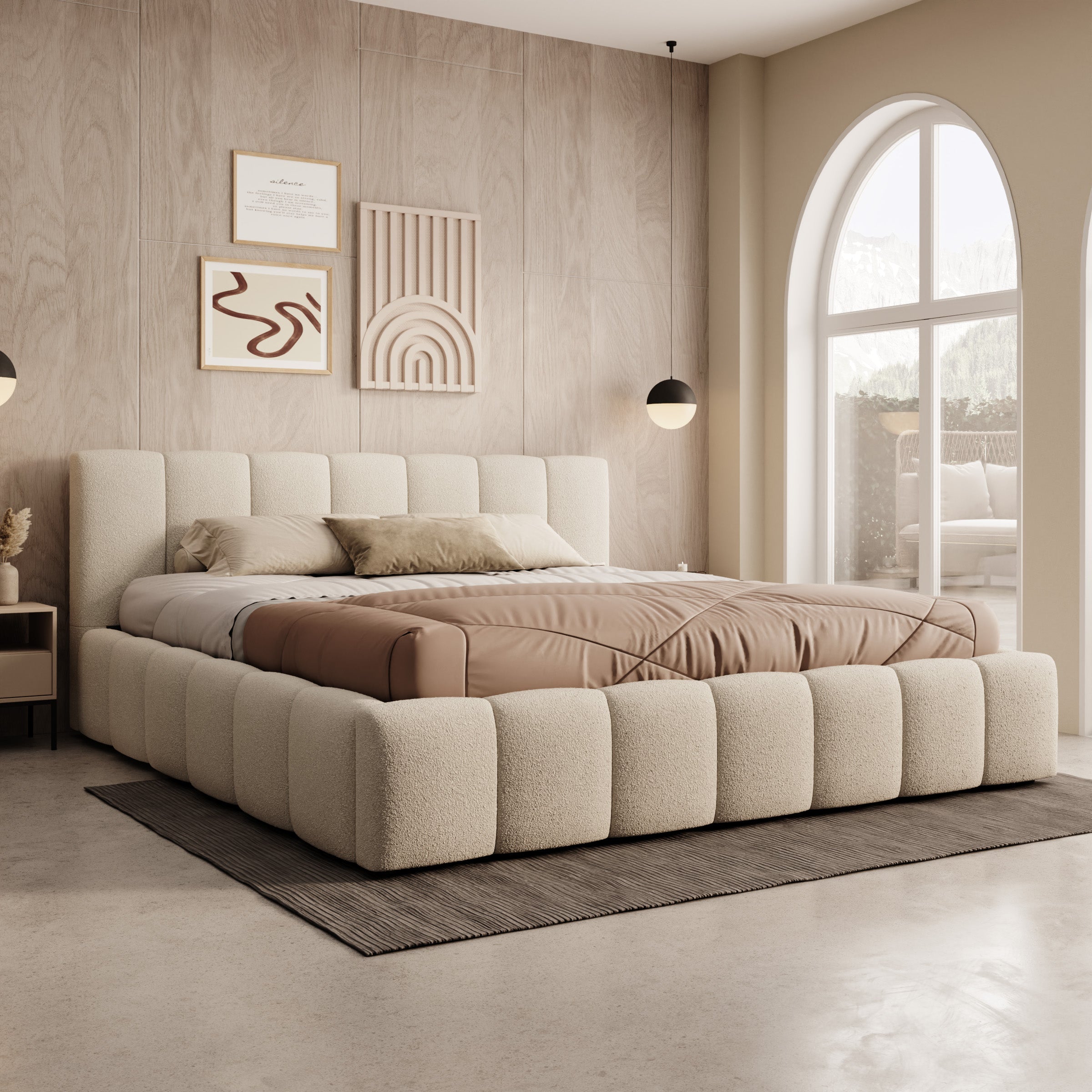 Valerio - Tweepersoonsbed - Teddystof beige - 180x200 cm