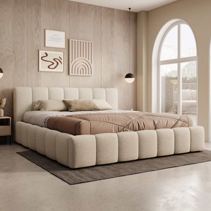 Valerio - Tweepersoonsbed - Teddystof beige - 180x200 cm