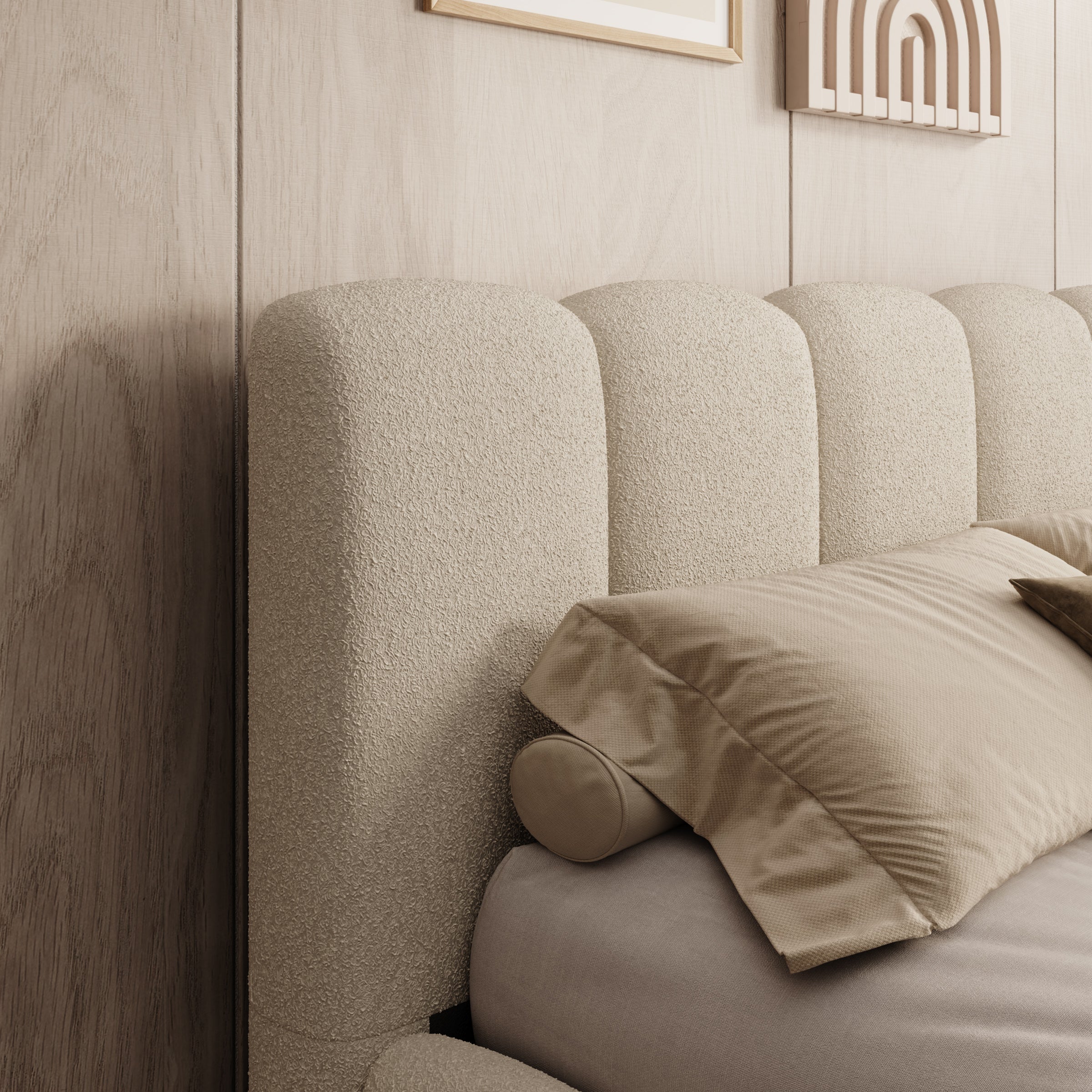 Valerio - Tweepersoonsbed - Teddystof beige - 180x200 cm