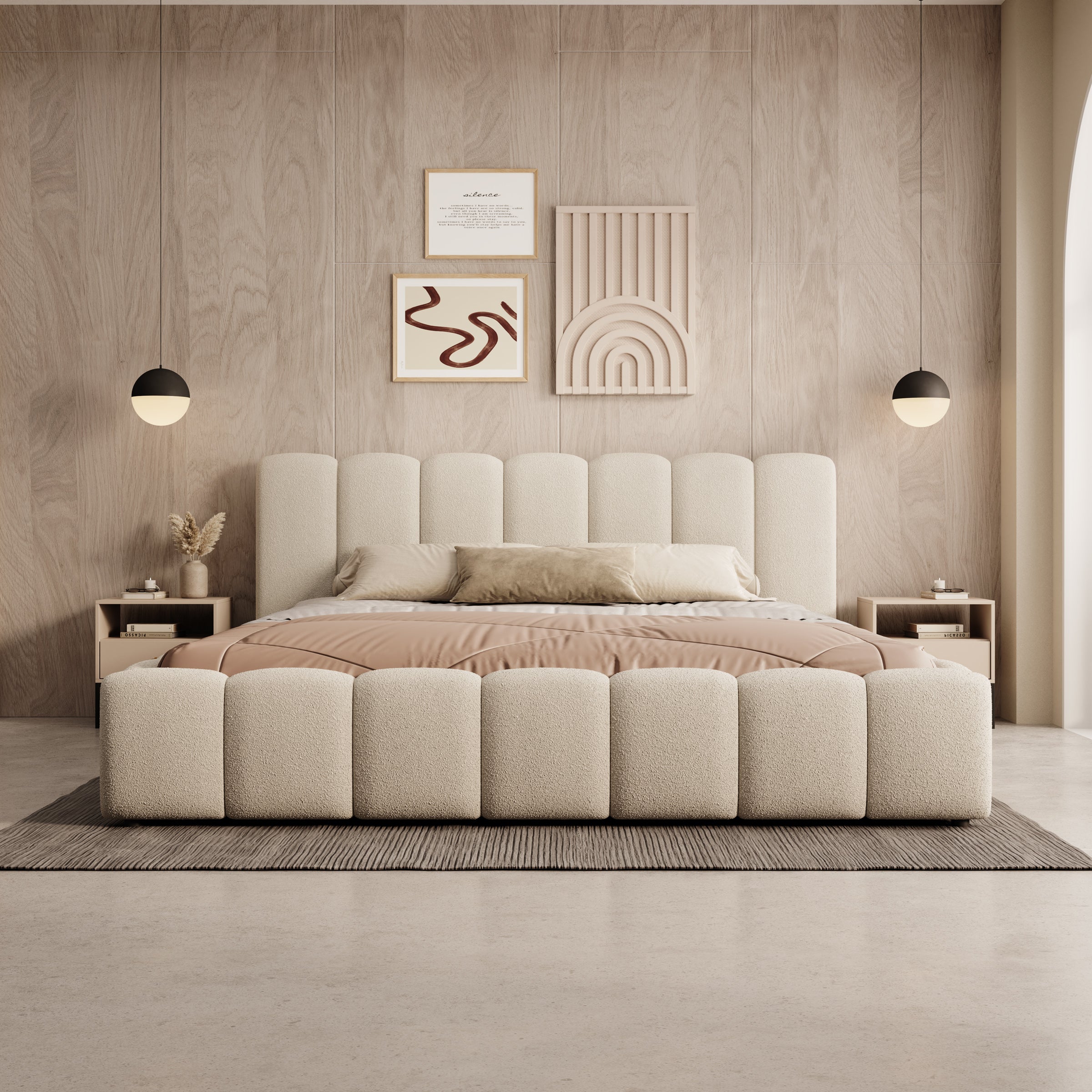 Valerio - Tweepersoonsbed - Teddystof beige - 180x200 cm