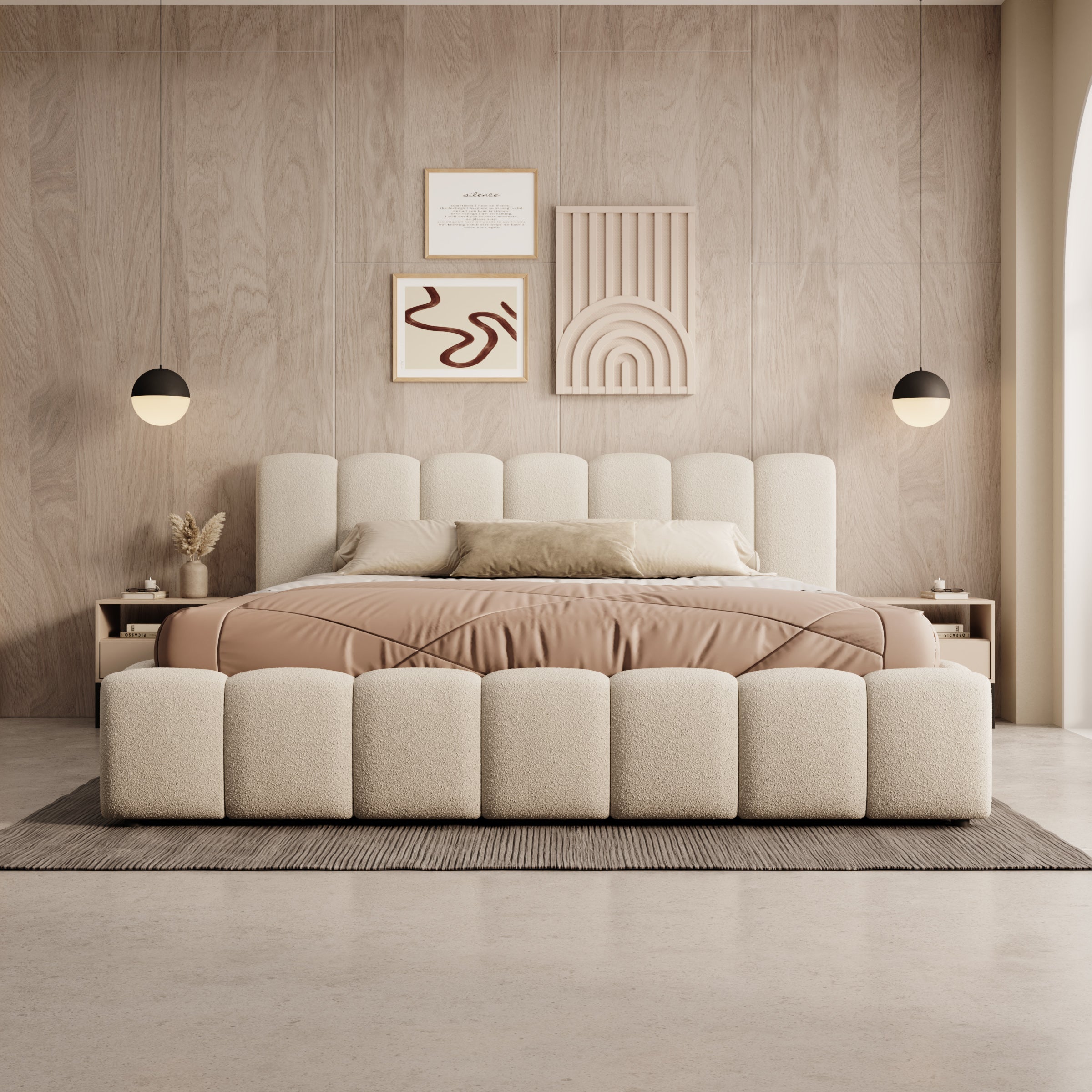 Valerio - Tweepersoonsbed - Teddystof beige - 180x200 cm