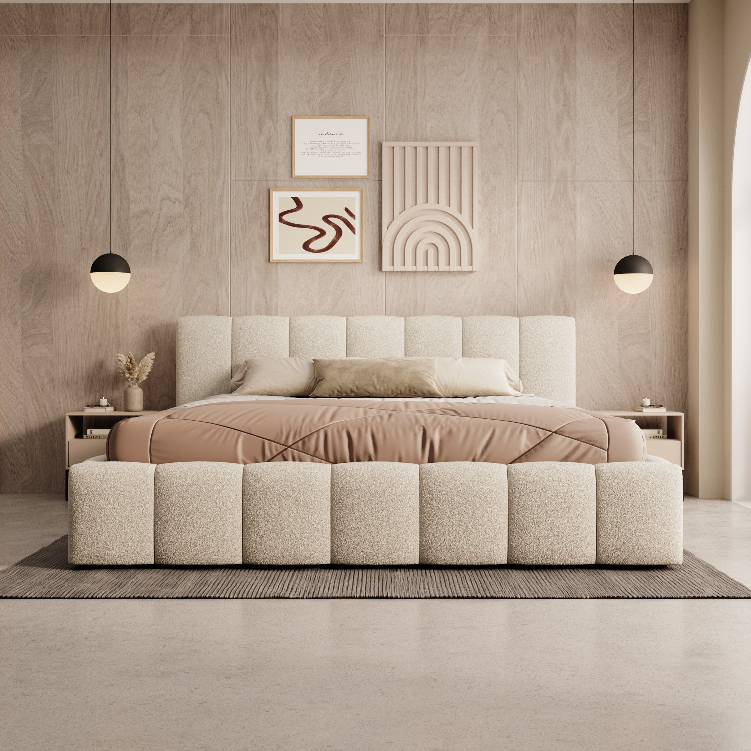 Valerio - Tweepersoonsbed - Teddystof beige - 180x200 cm
