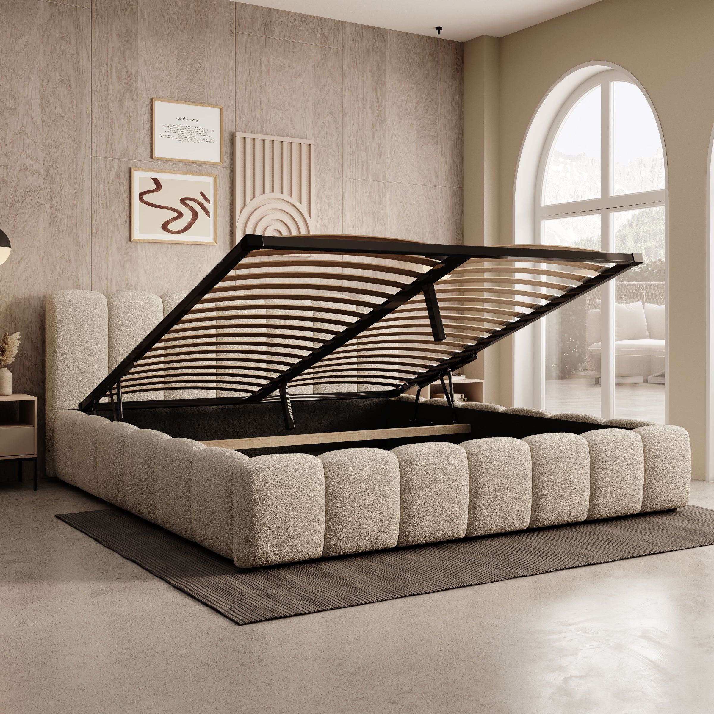 Valerio - Tweepersoonsbed - Teddystof beige - 180x200 cm