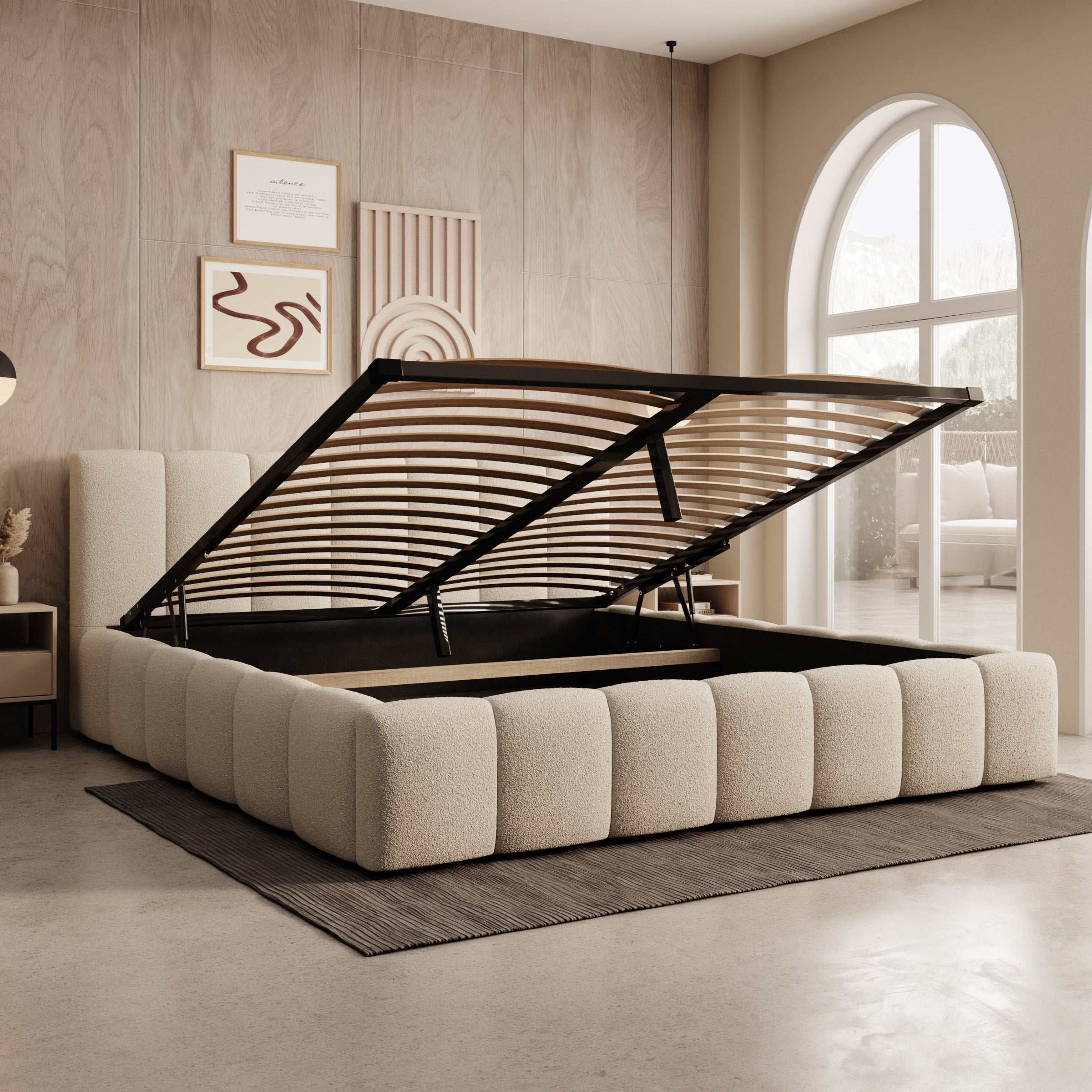 Valerio - Tweepersoonsbed - Teddystof beige - 180x200 cm