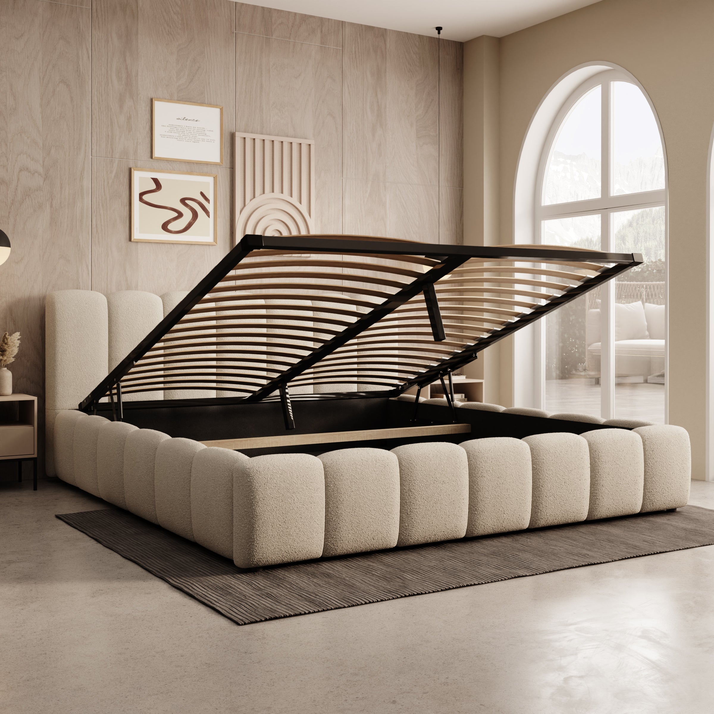 Valerio - Tweepersoonsbed - Teddystof beige - 180x200 cm