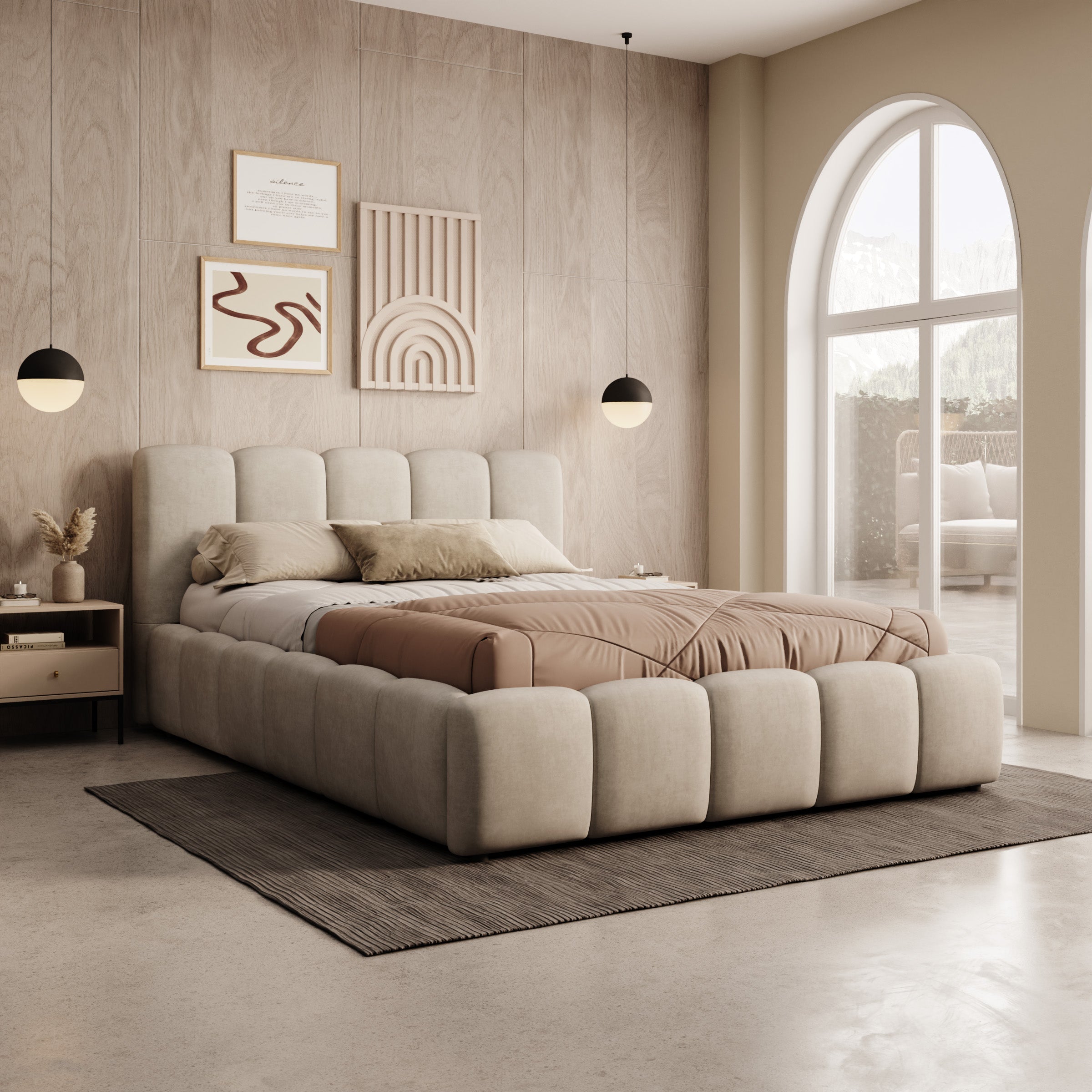 Valerio - Tweepersoonsbed - Velvet beige - 140x200 cm
