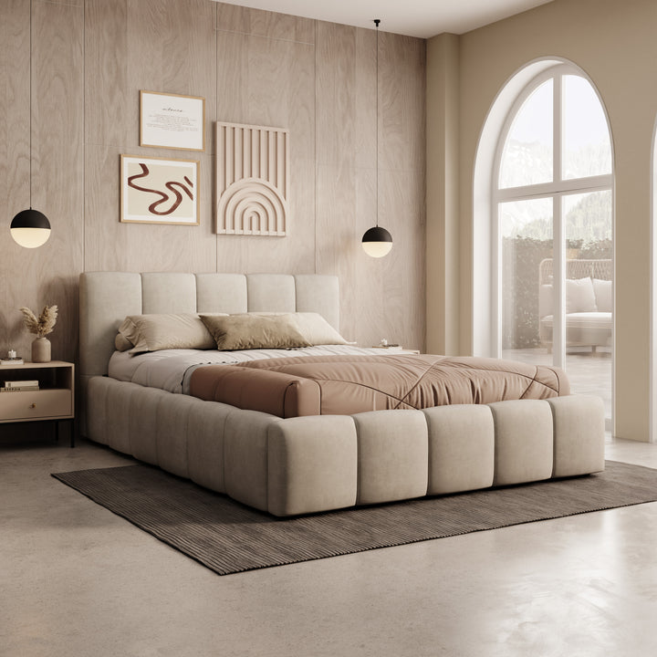 Valerio - Tweepersoonsbed - Velvet beige - 140x200 cm